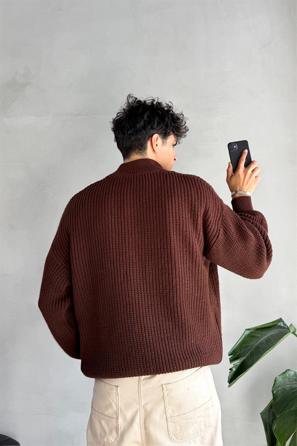 Half Zip Yarım Balıkçı Triko Kahverengi Kazak