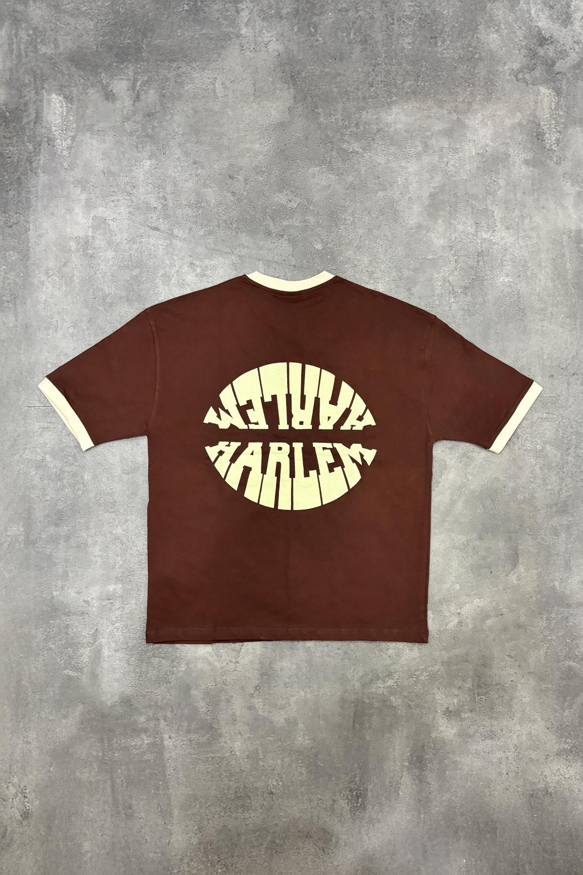 Harlem Baskılı Kahverengi Oversize Tişört