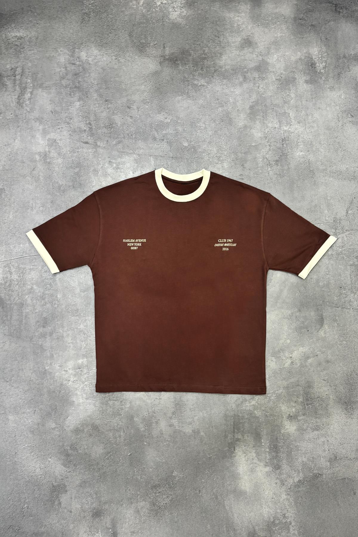 Harlem Baskılı Kahverengi Oversize Tişört