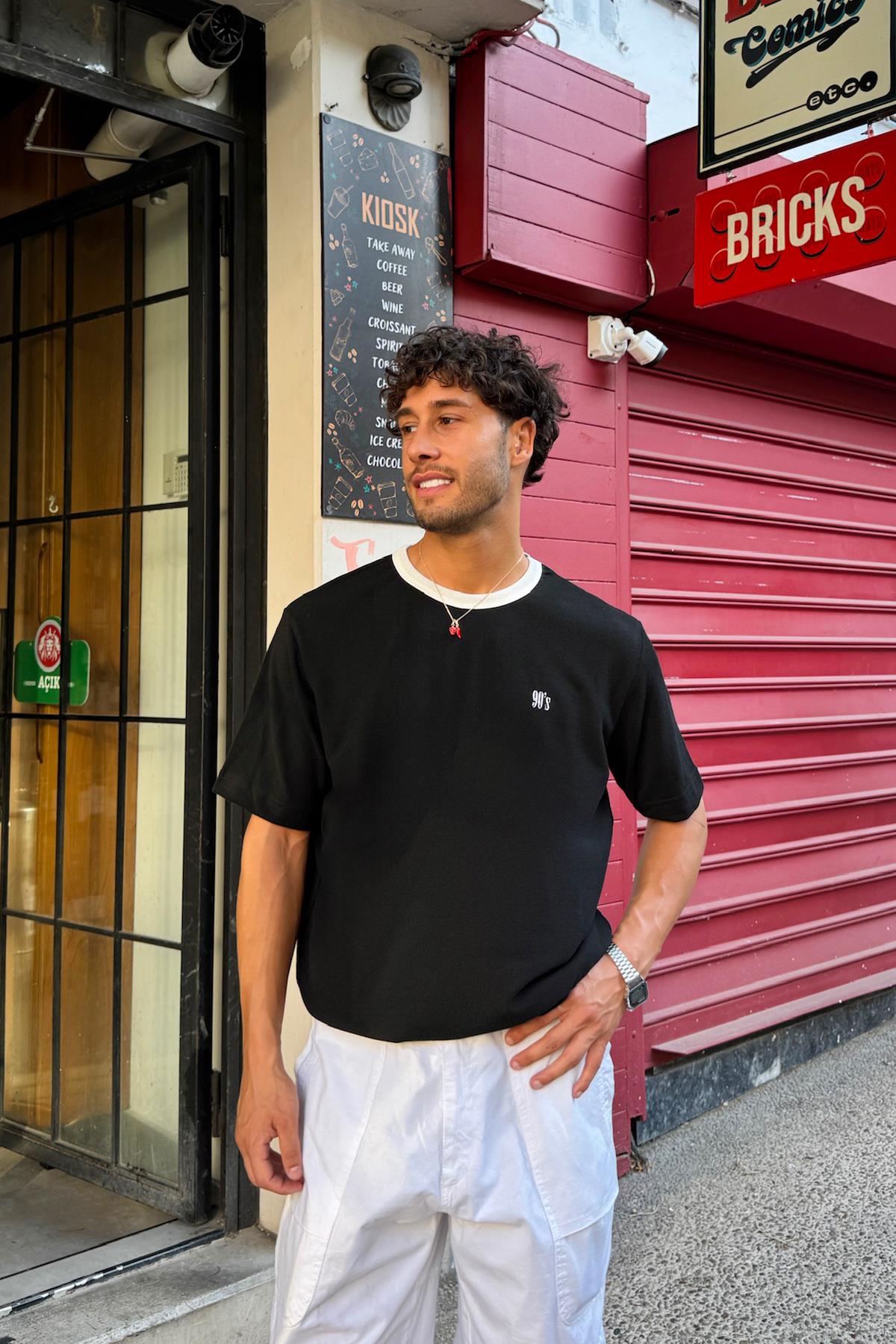 Havlu Kumaş 90`S Tişört Siyah