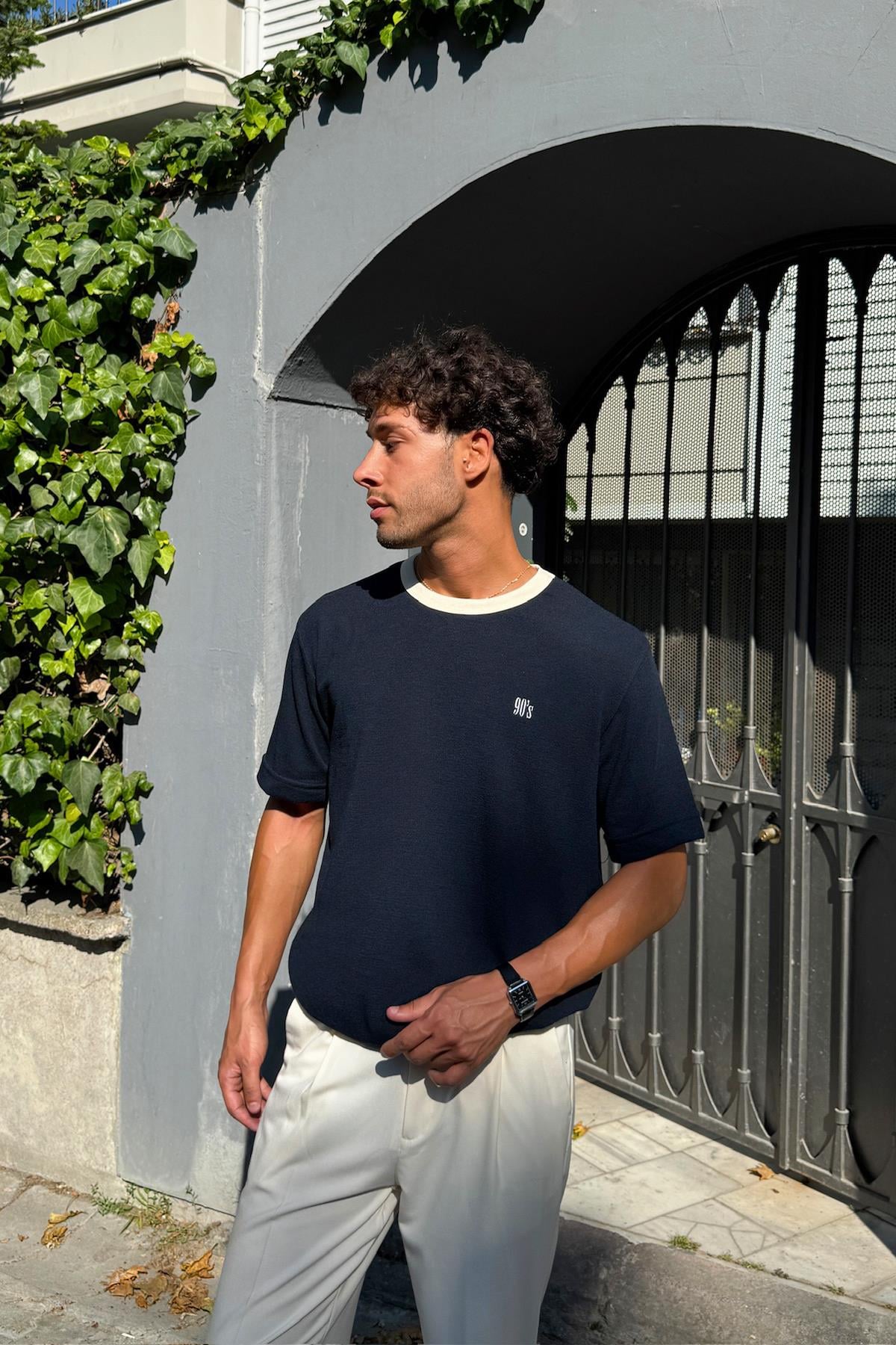 Havlu Kumaş 90`S Tişört Lacivert