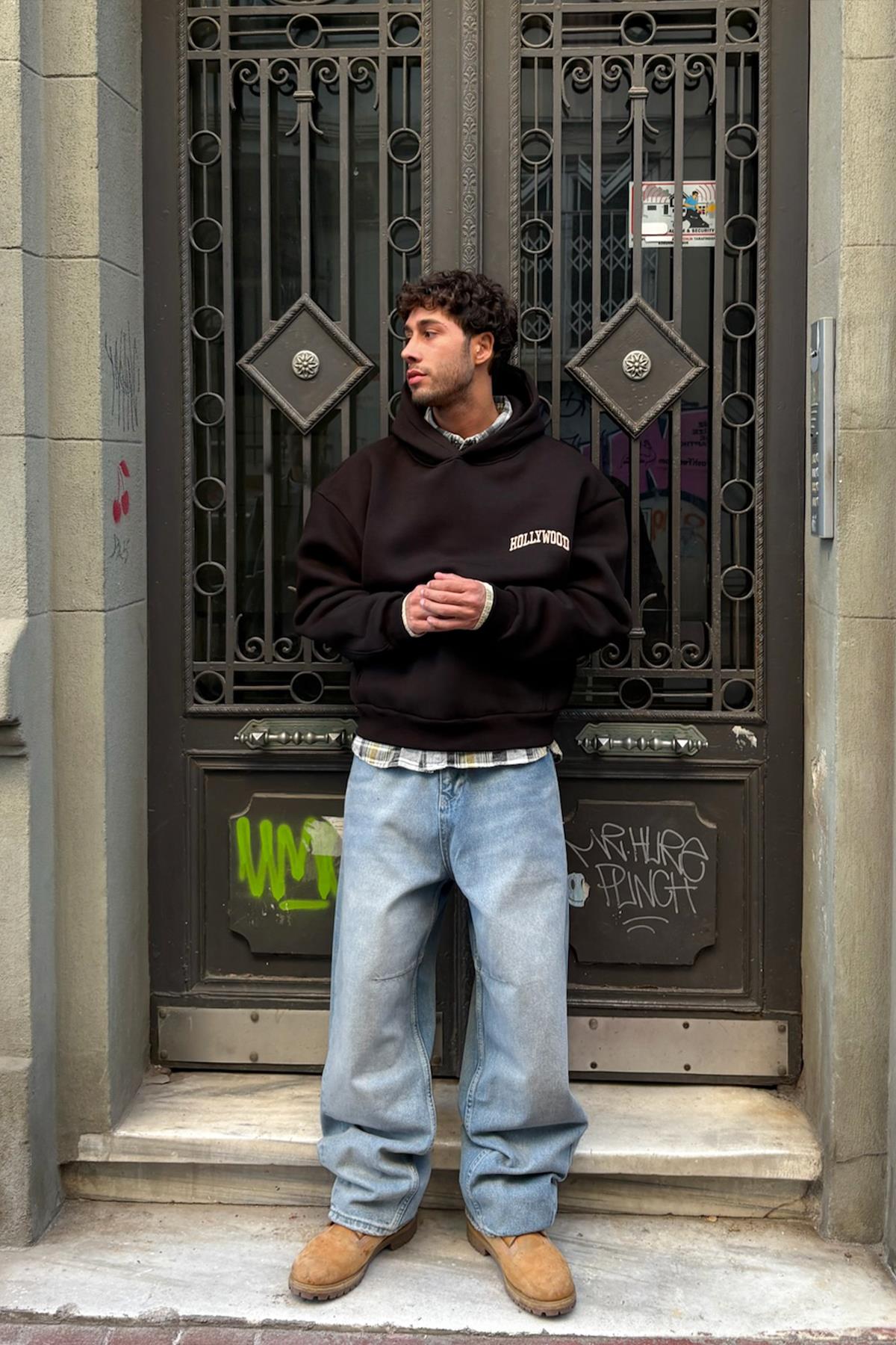 Hollywood Nakışlı Hoodie Siyah