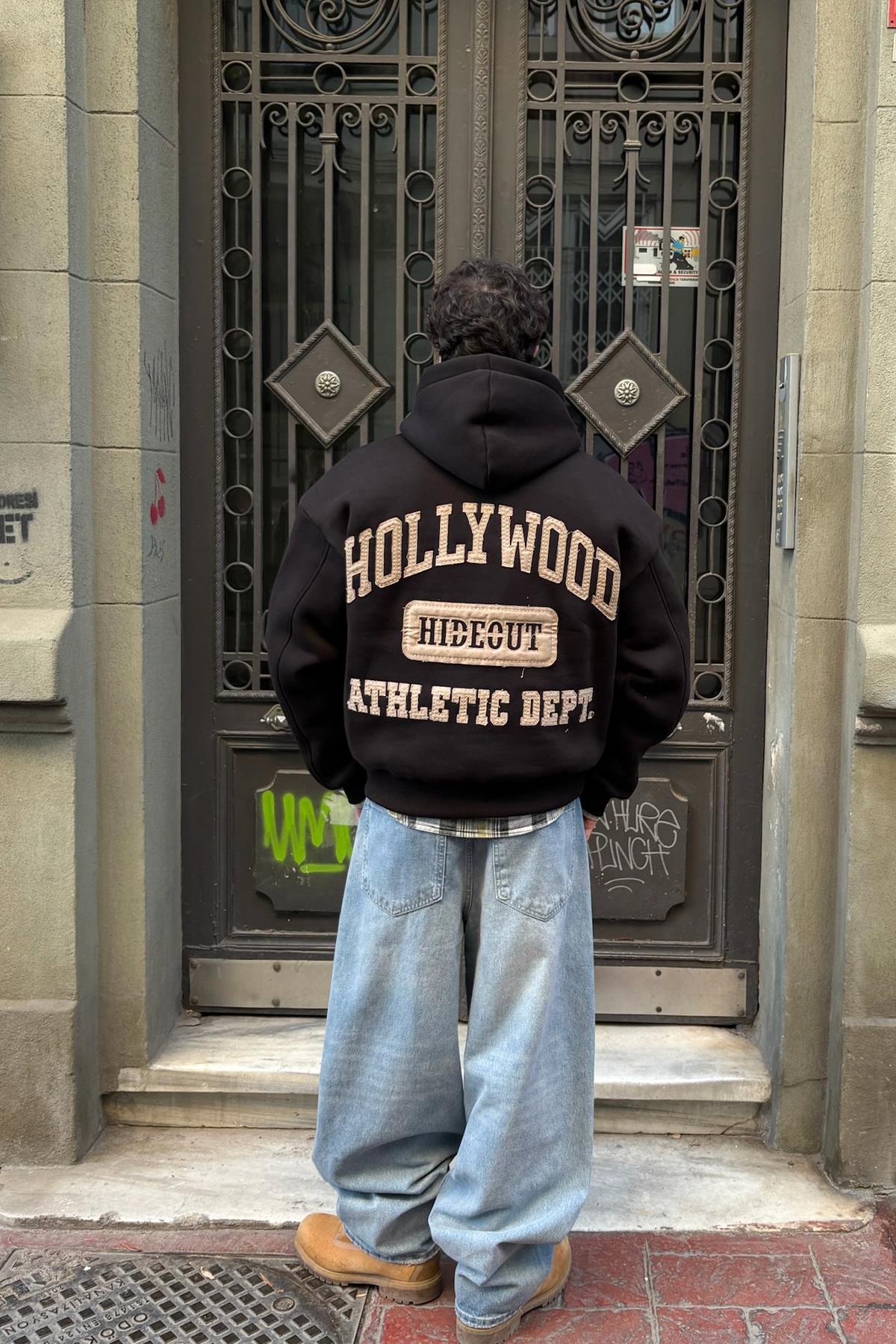 Hollywood Nakışlı Hoodie Siyah