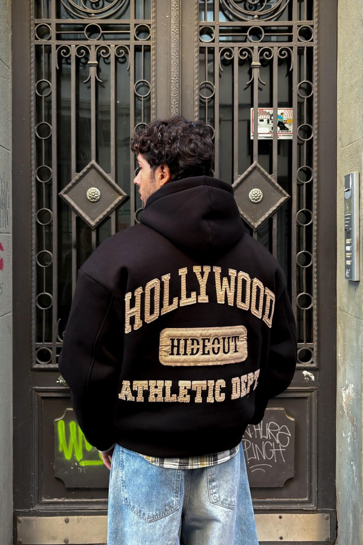 Hollywood Nakışlı Hoodie Siyah