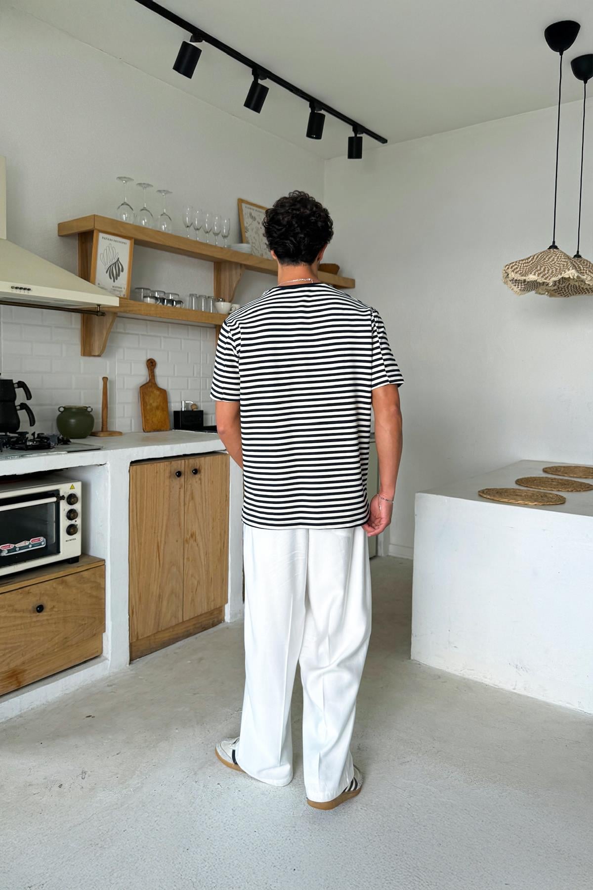 Human Nakışlı Çizgili Tişört Lacivert