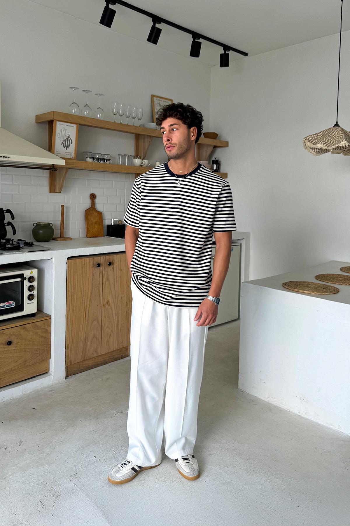 Human Nakışlı Çizgili Tişört Lacivert