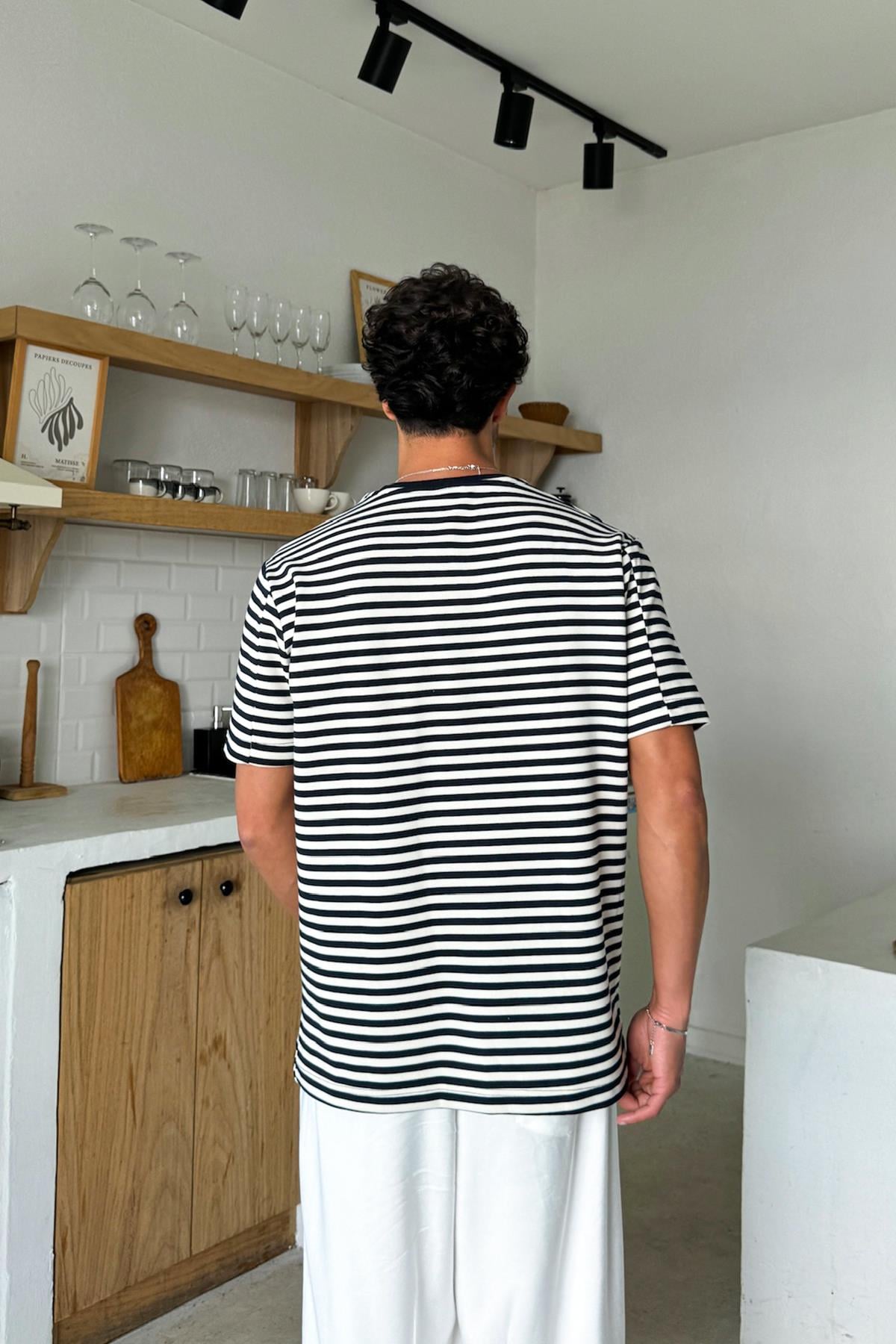 Human Nakışlı Çizgili Tişört Lacivert