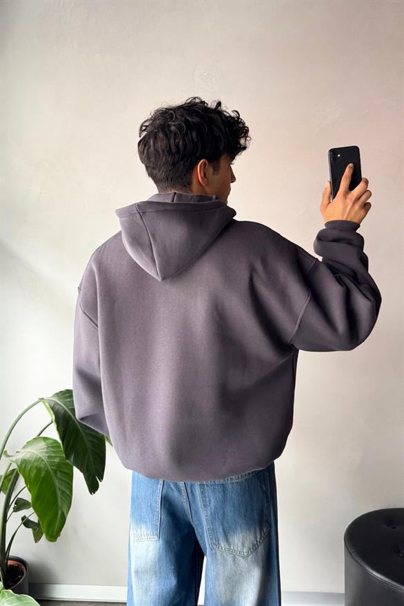 Humans Baskılı Antrasit Oversize Hoodie