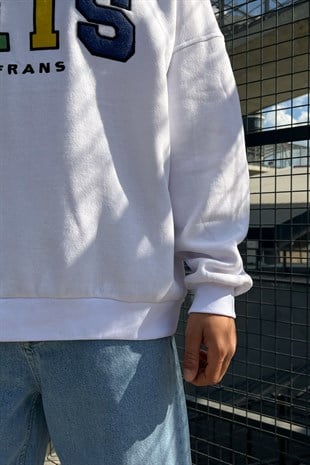 IETS Nakışlı Beyaz Oversize Sweatshirt