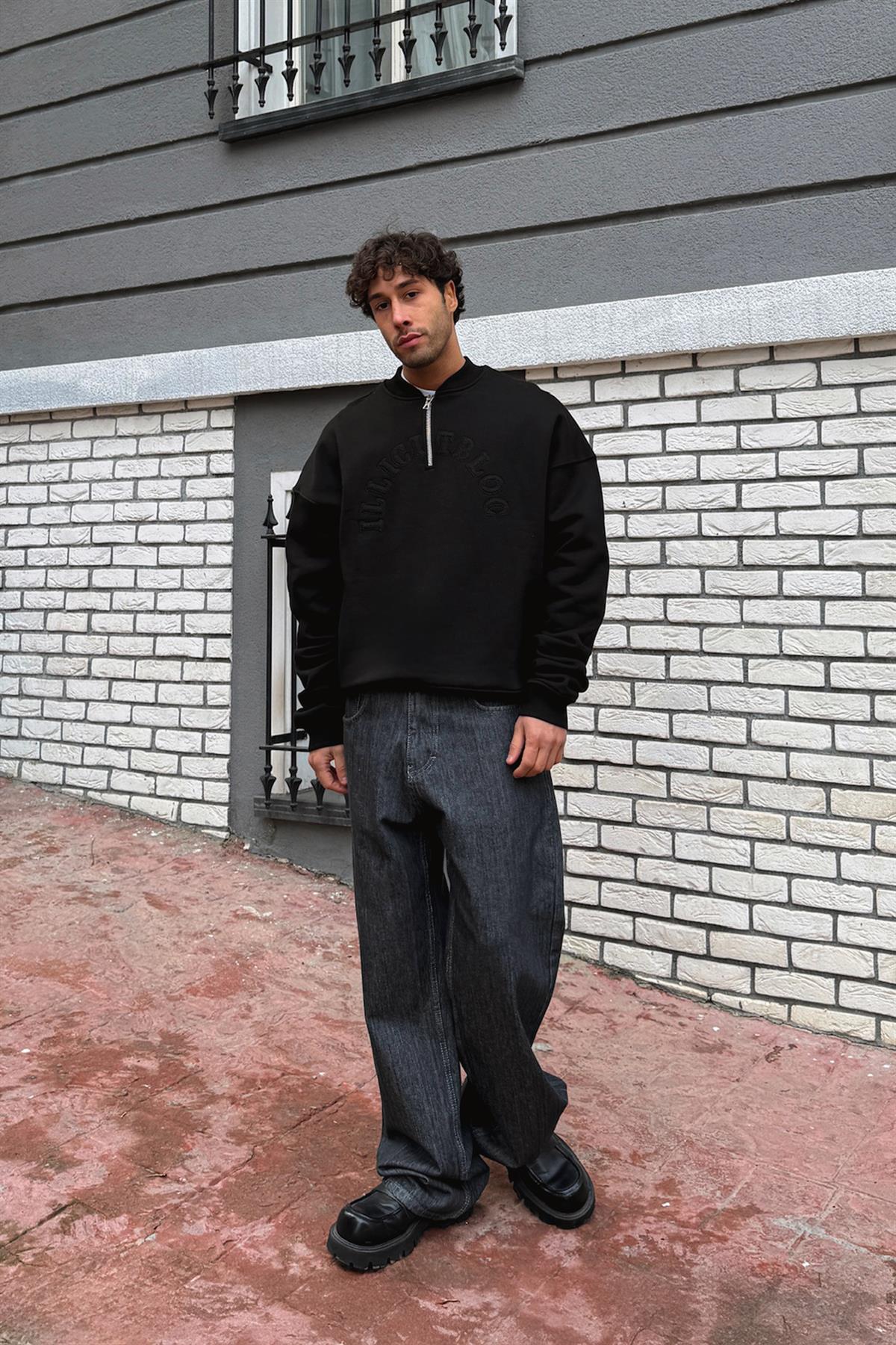 Nakışlı Half Zip Sweatshirt