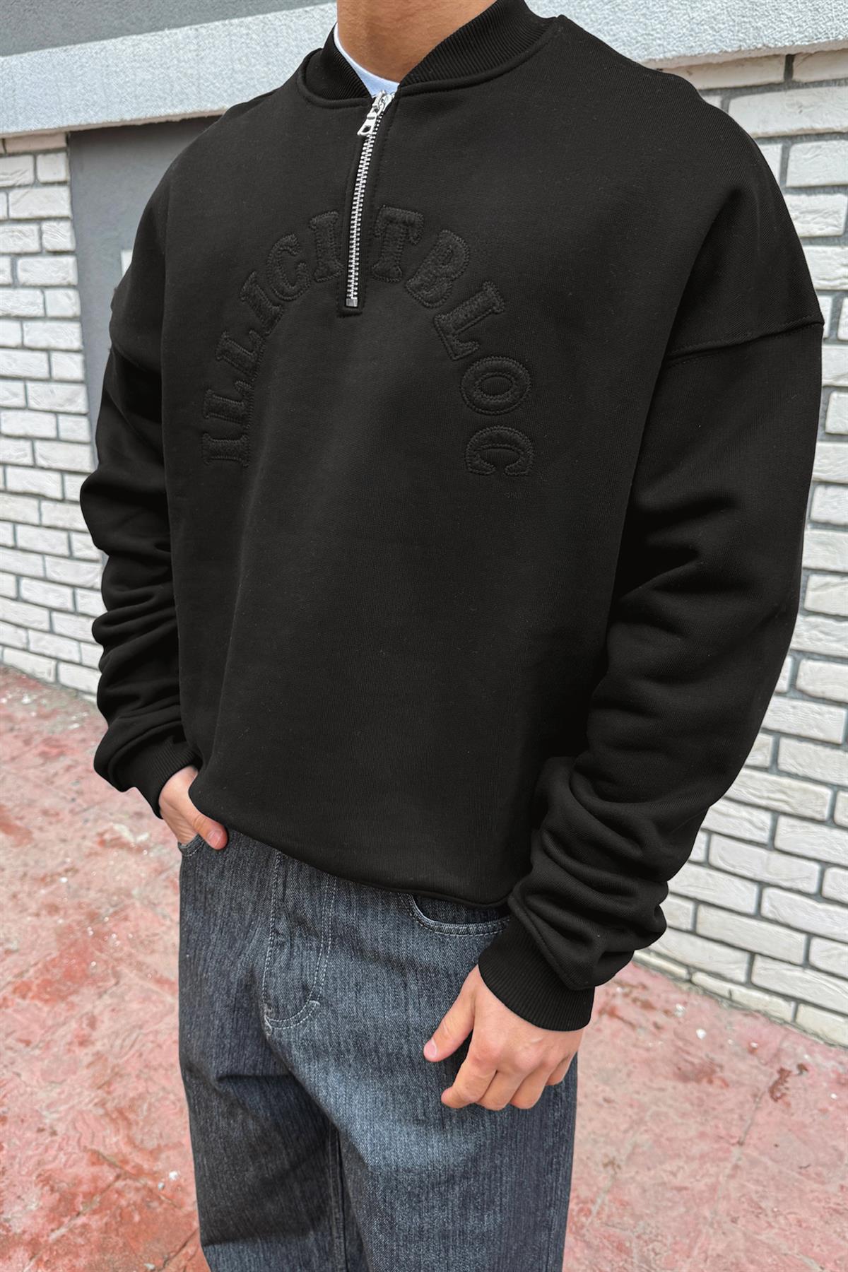 Nakışlı Half Zip Sweatshirt
