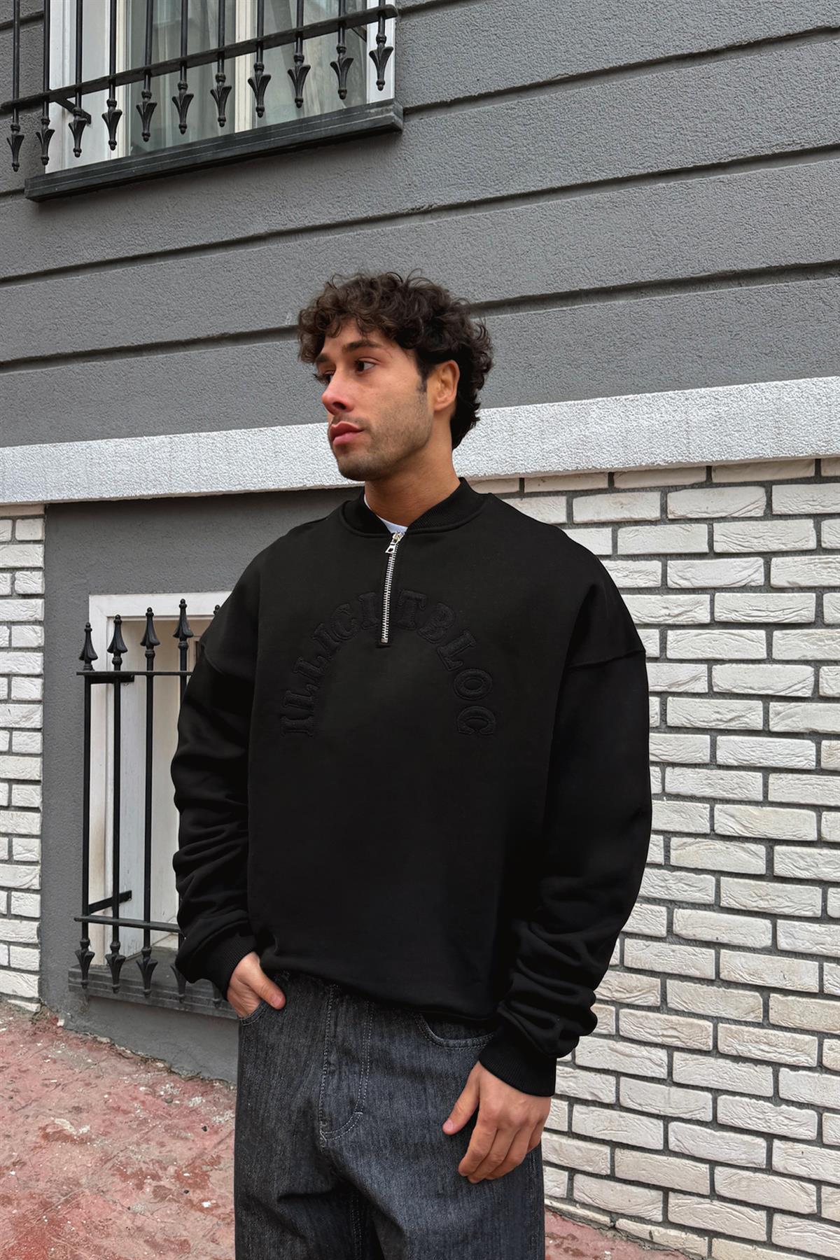 Nakışlı Half Zip Sweatshirt