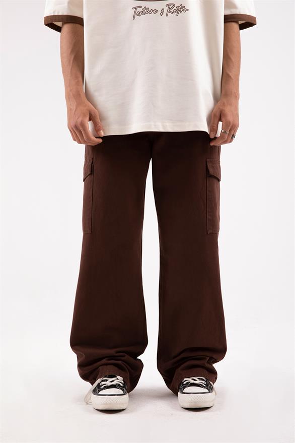 Kargo Cep Detaylı Kahverengi Baggy Pantalon