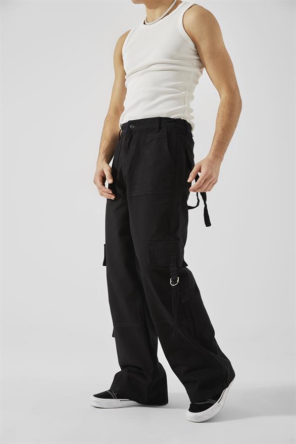 Kargo Cep Detaylı Siyah Baggy Jean