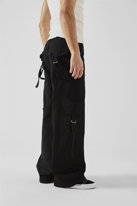 Kargo Cep Detaylı Siyah Baggy Jean