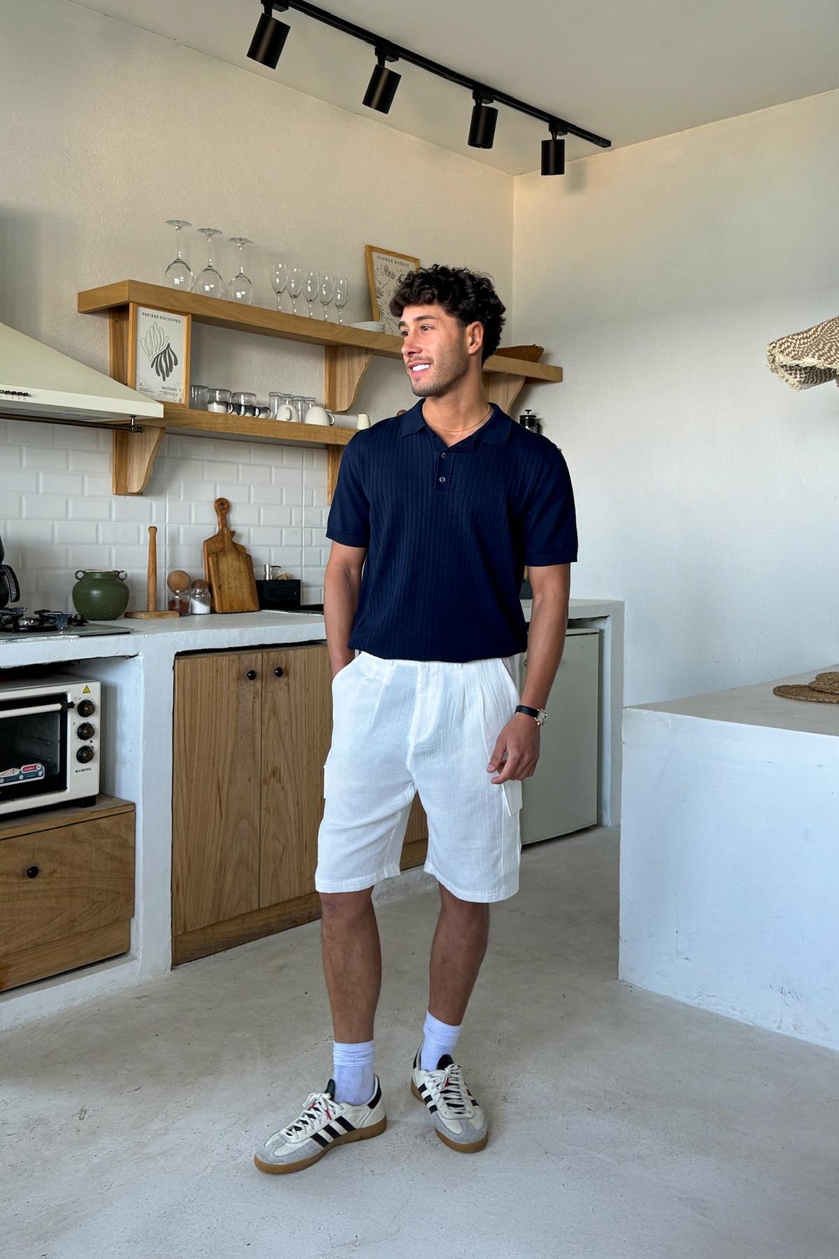 Kargo Cepli Şort Ekru