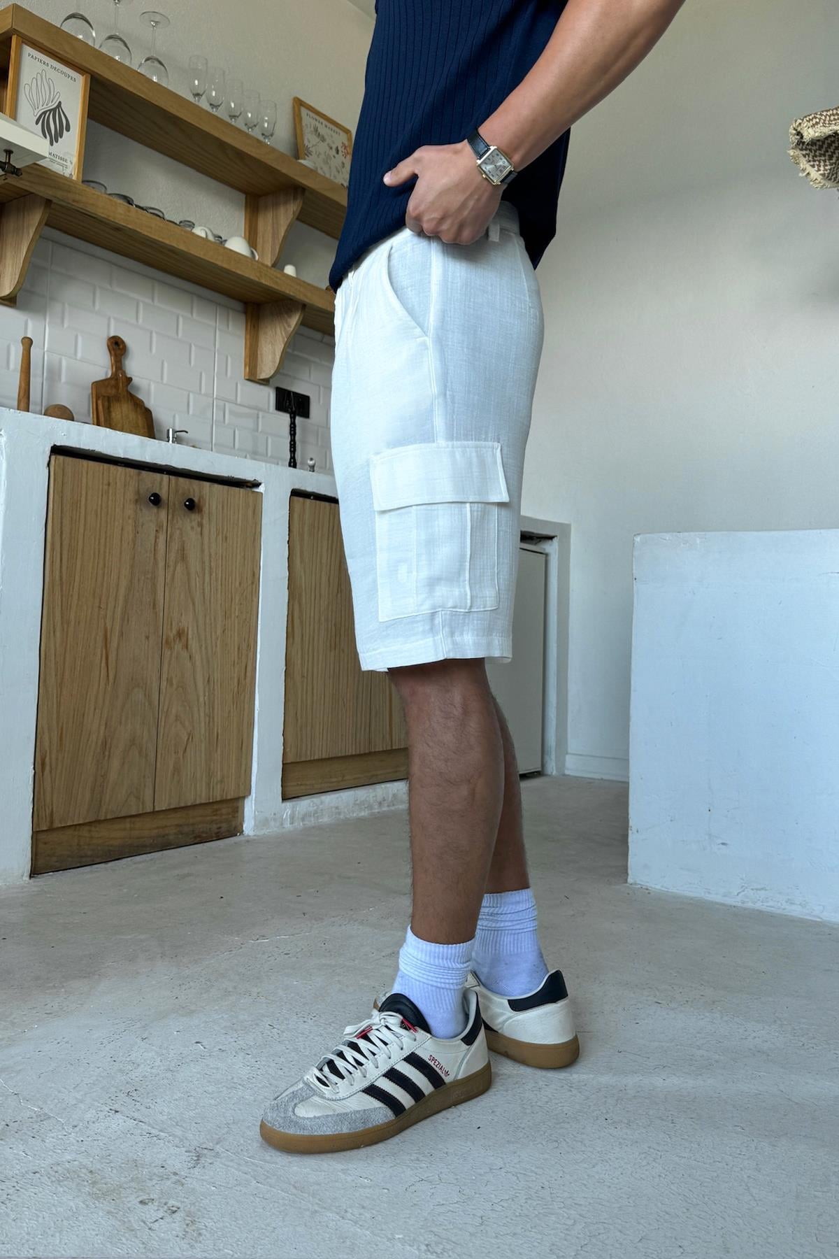 Kargo Cepli Şort Ekru