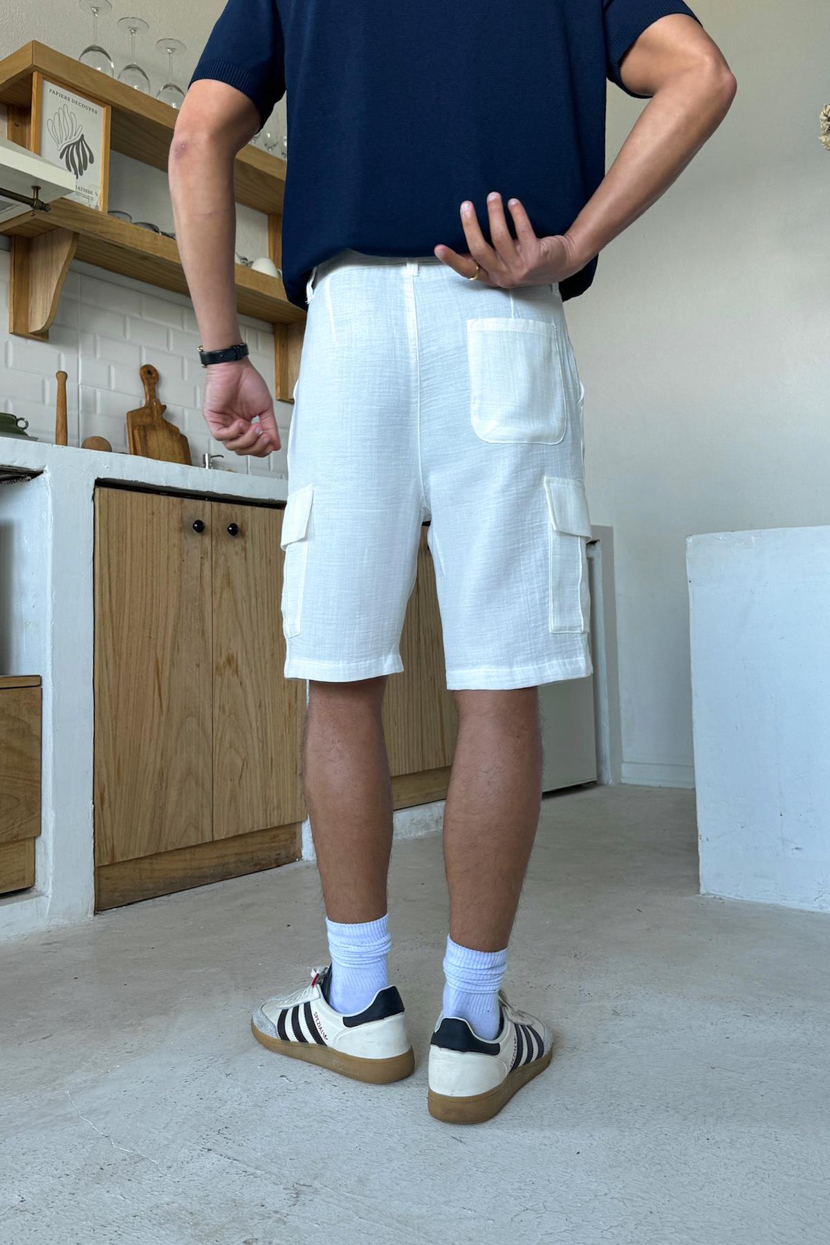 Kargo Cepli Şort Ekru