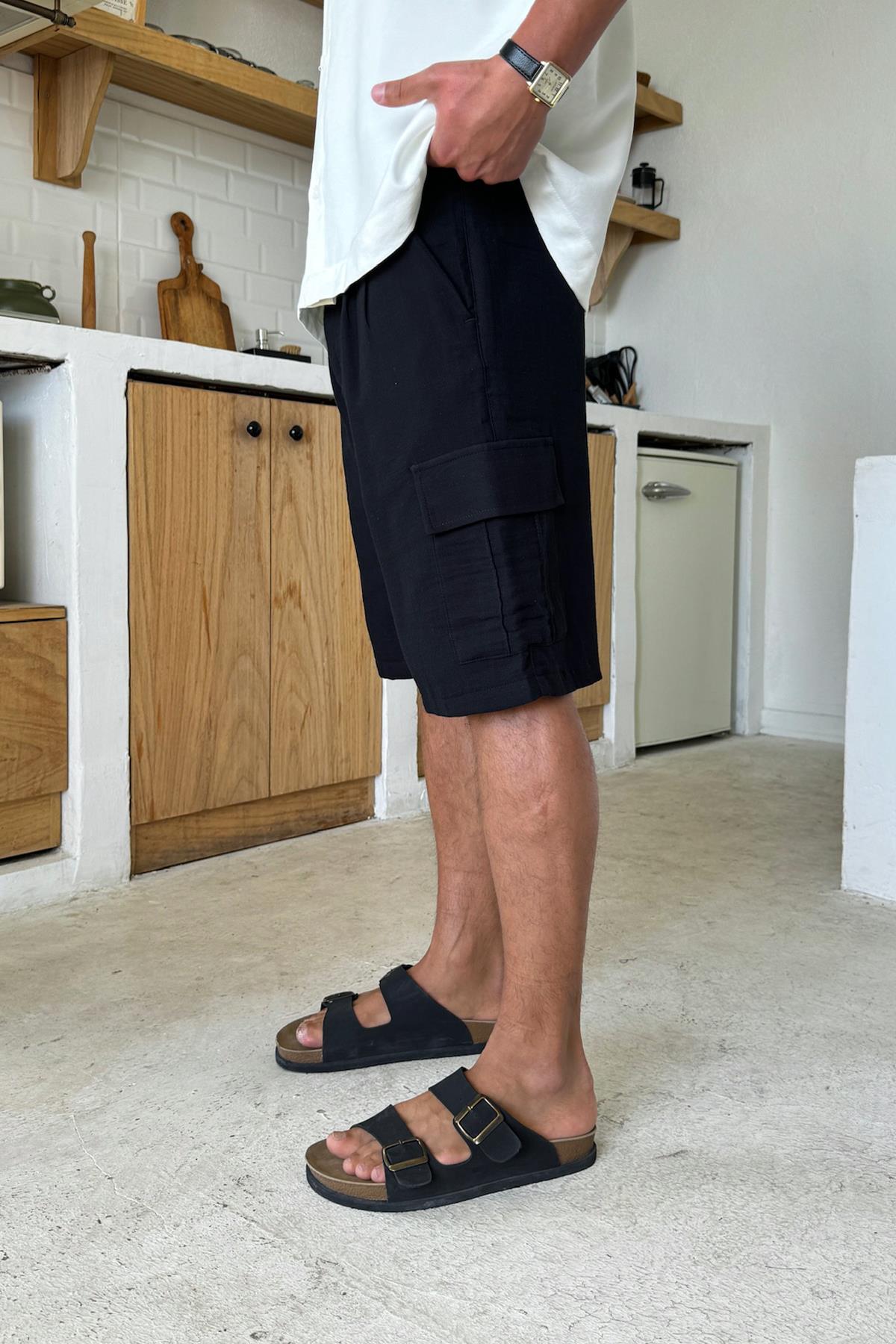 Siyah Kargo Cepli Şort