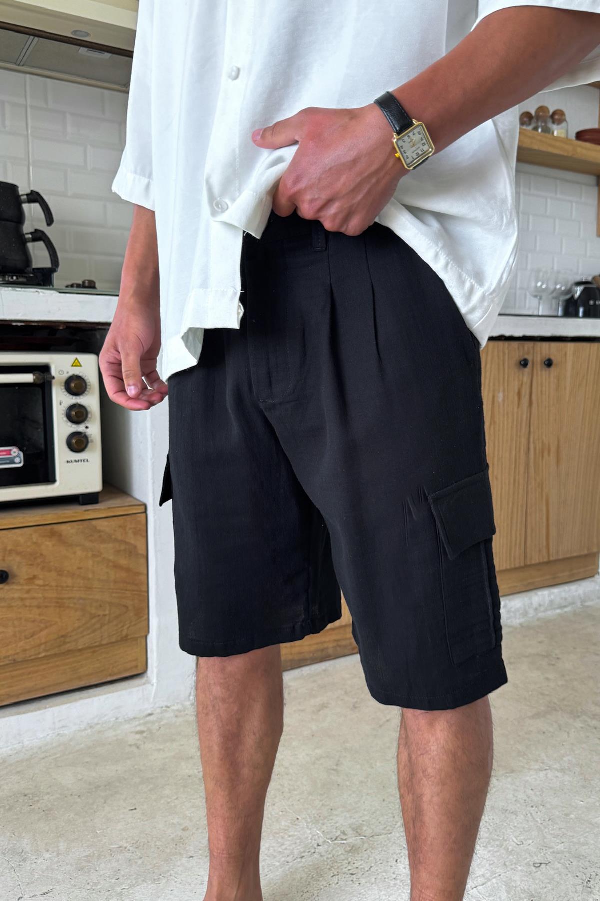 Siyah Kargo Cepli Şort