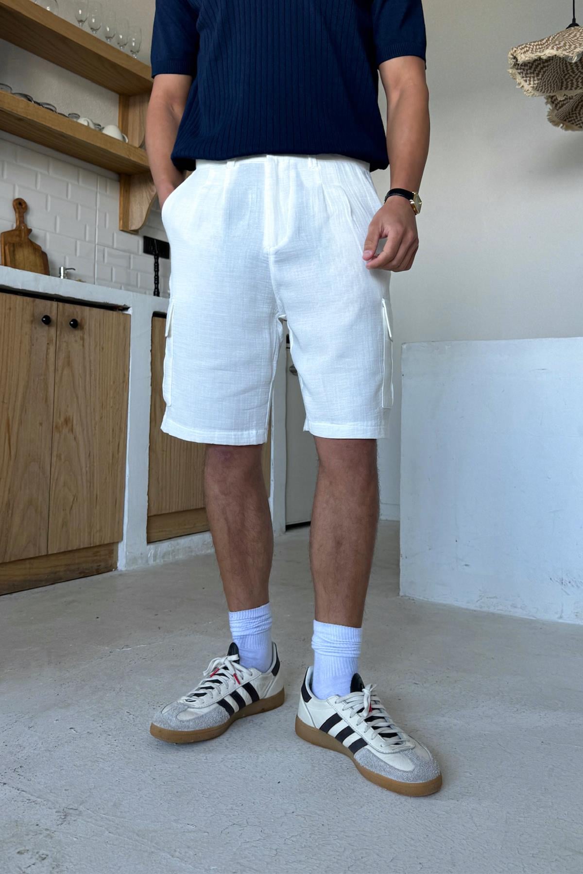 Kargo Cepli Şort Ekru