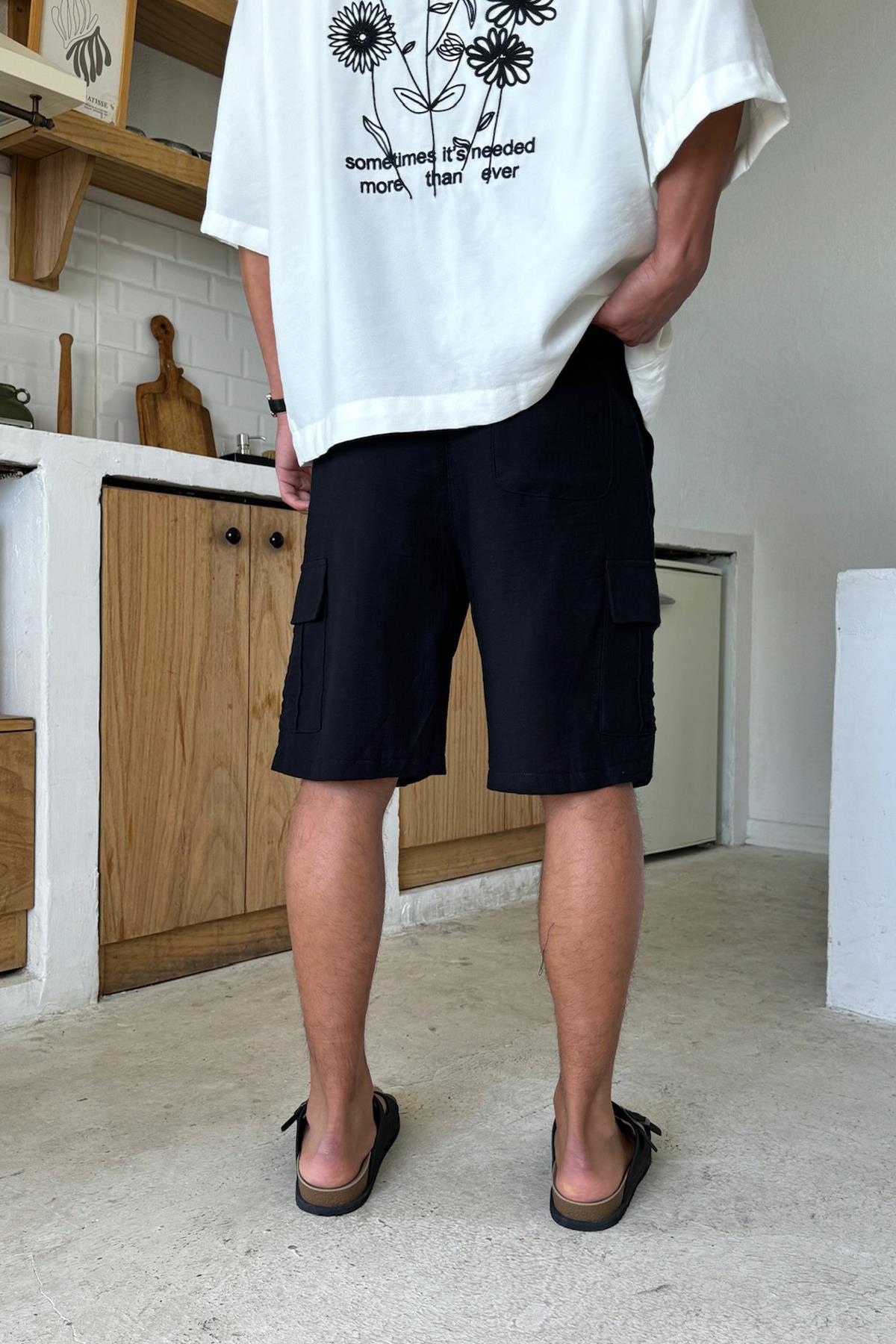 Siyah Kargo Cepli Şort