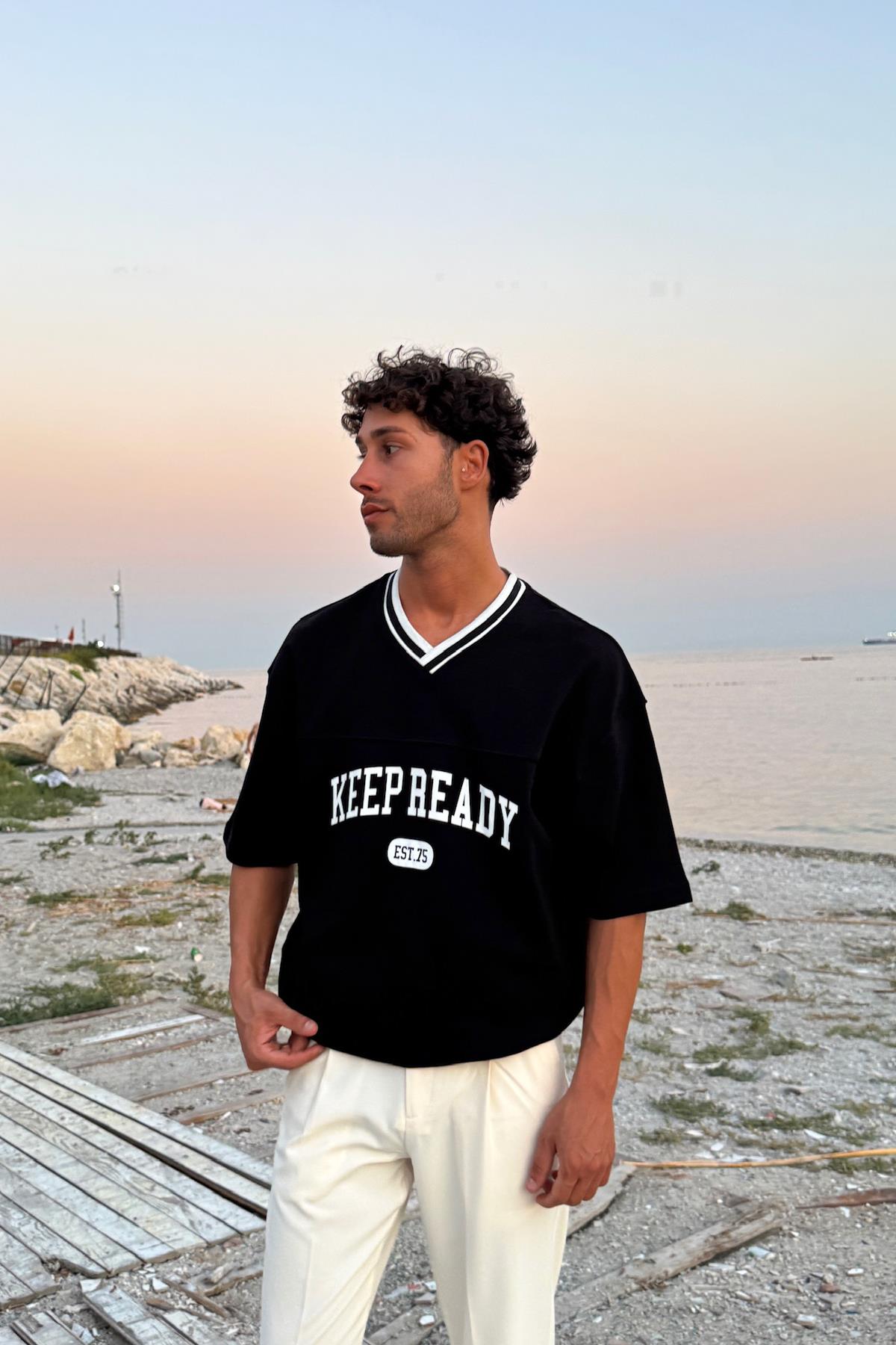 Siyah Keep Ready V Yaka Tişört