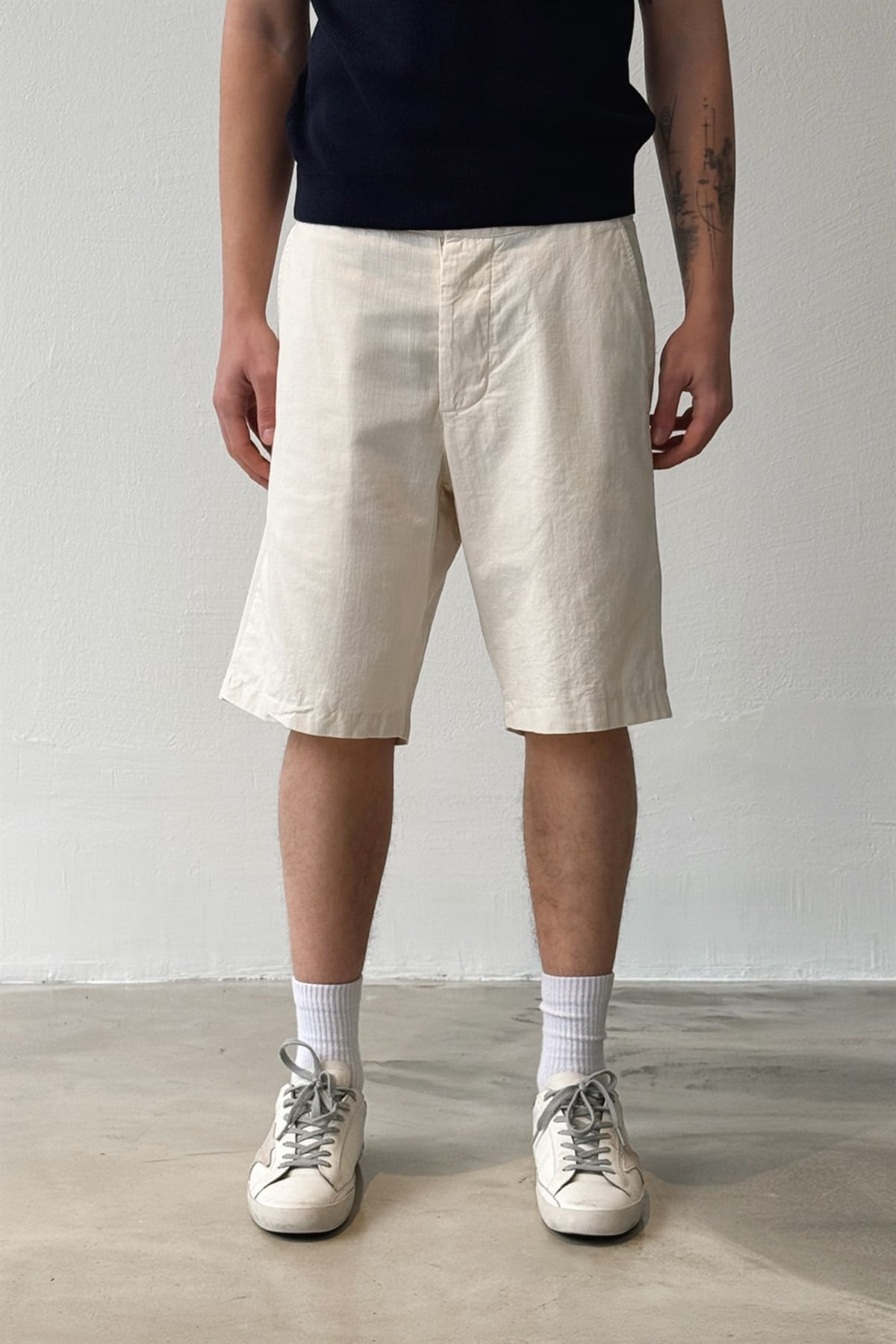 Kemer Aksesuarlı Keten Şort