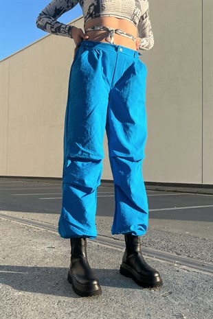 Lastikli Paraşüt Mavi Kumaş Pantolon