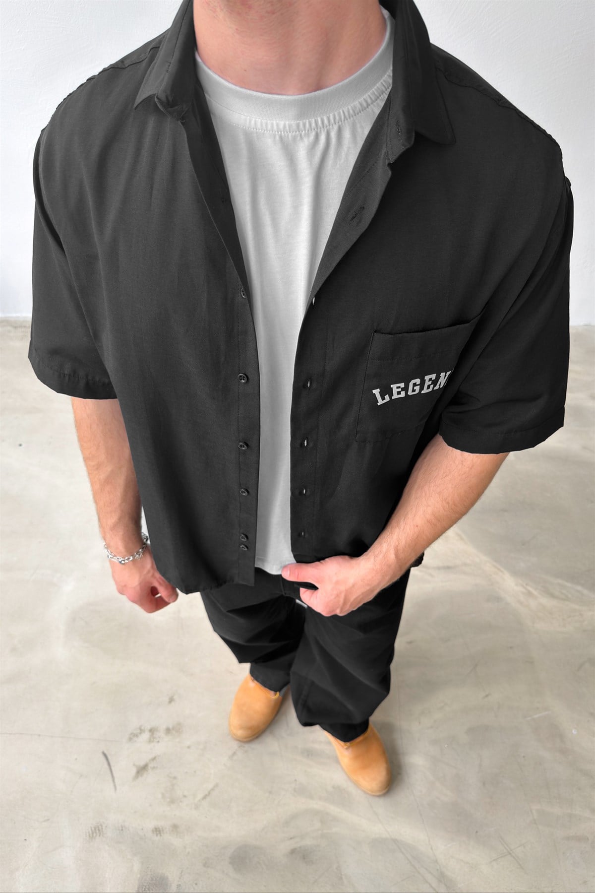 Legends Baskılı Oversize Kısa Kol Gömlek