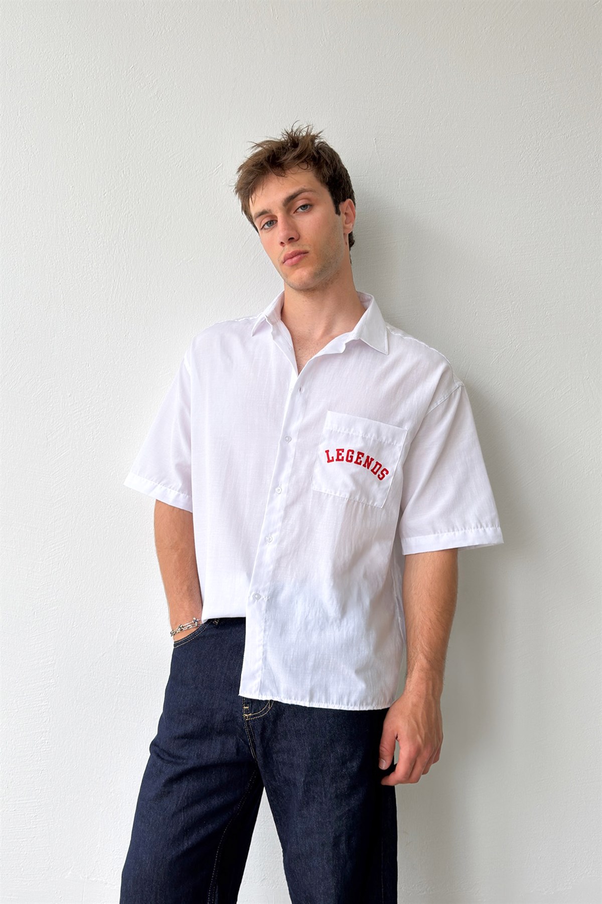 Legends Baskılı Oversize Kısa Kol Gömlek