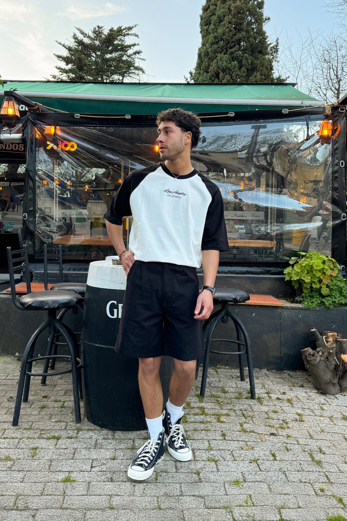 Los Angeles Nakışlı Ekru Oversize Tişört