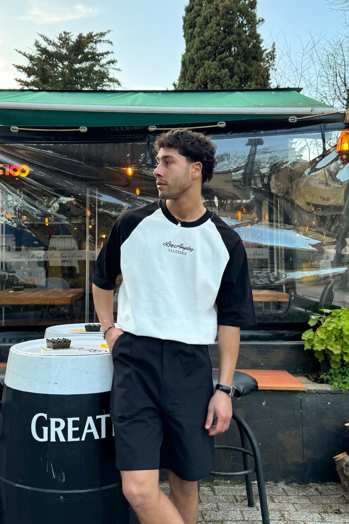 Los Angeles Nakışlı Ekru Oversize Tişört