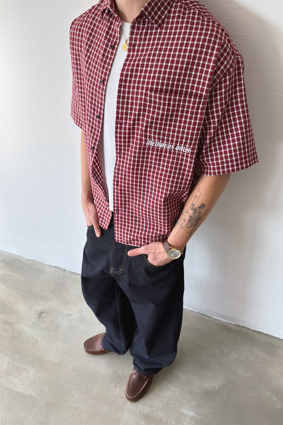 Members Nakışlı Ekose Kısa Kol Poplin Gömlek