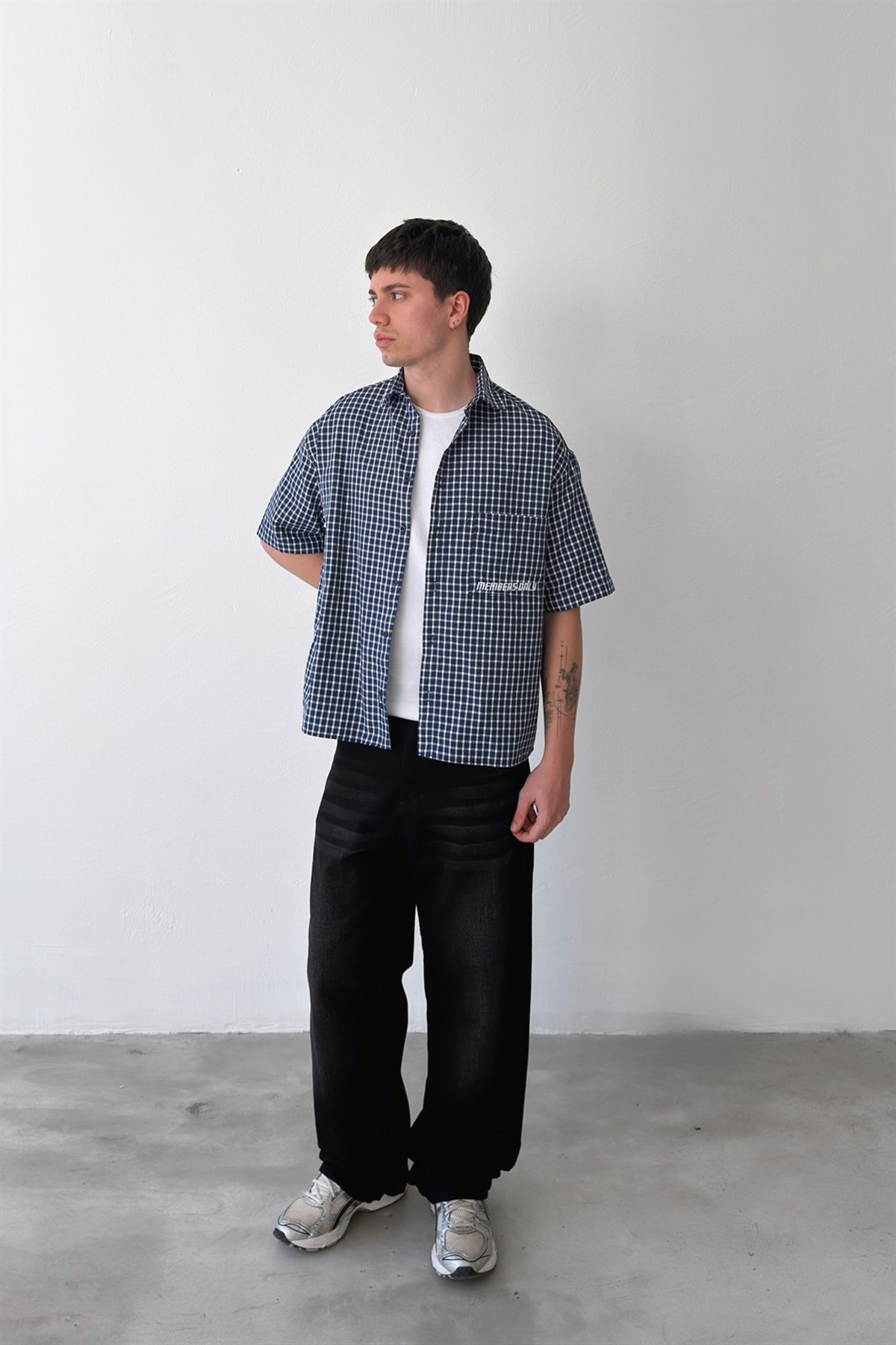 Members Nakışlı Ekose Kısa Kol Poplin Gömlek