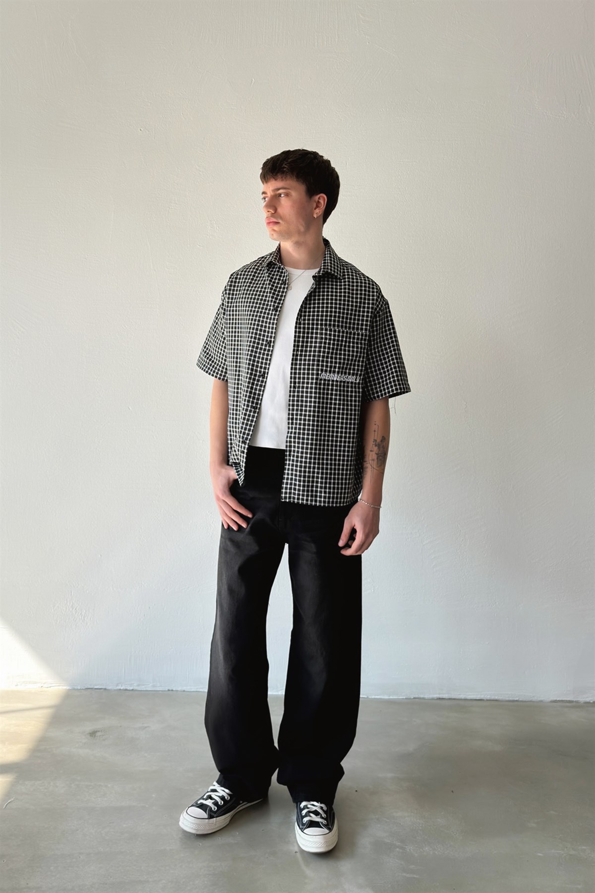 Members Nakışlı Ekose Kısa Kol Poplin Gömlek