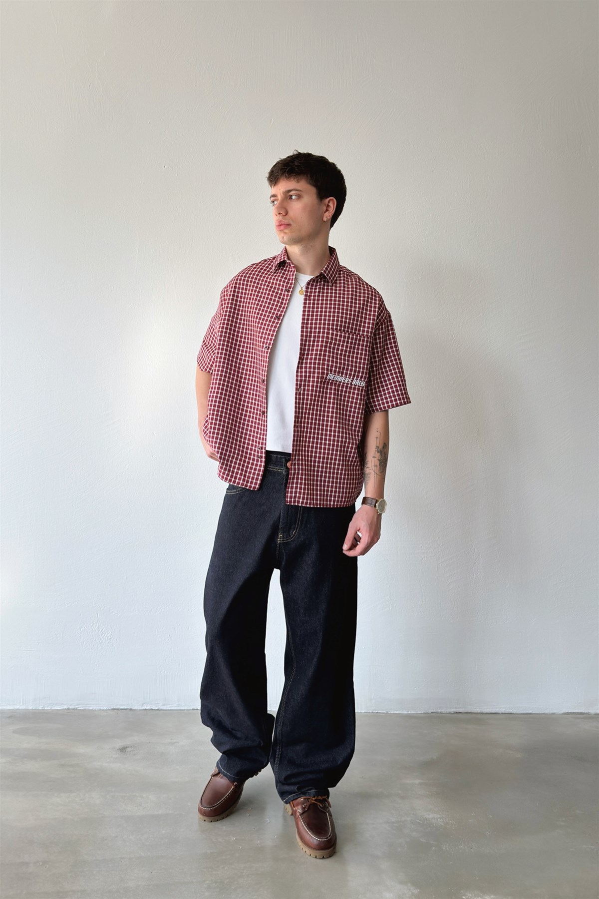 Members Nakışlı Ekose Kısa Kol Poplin Gömlek