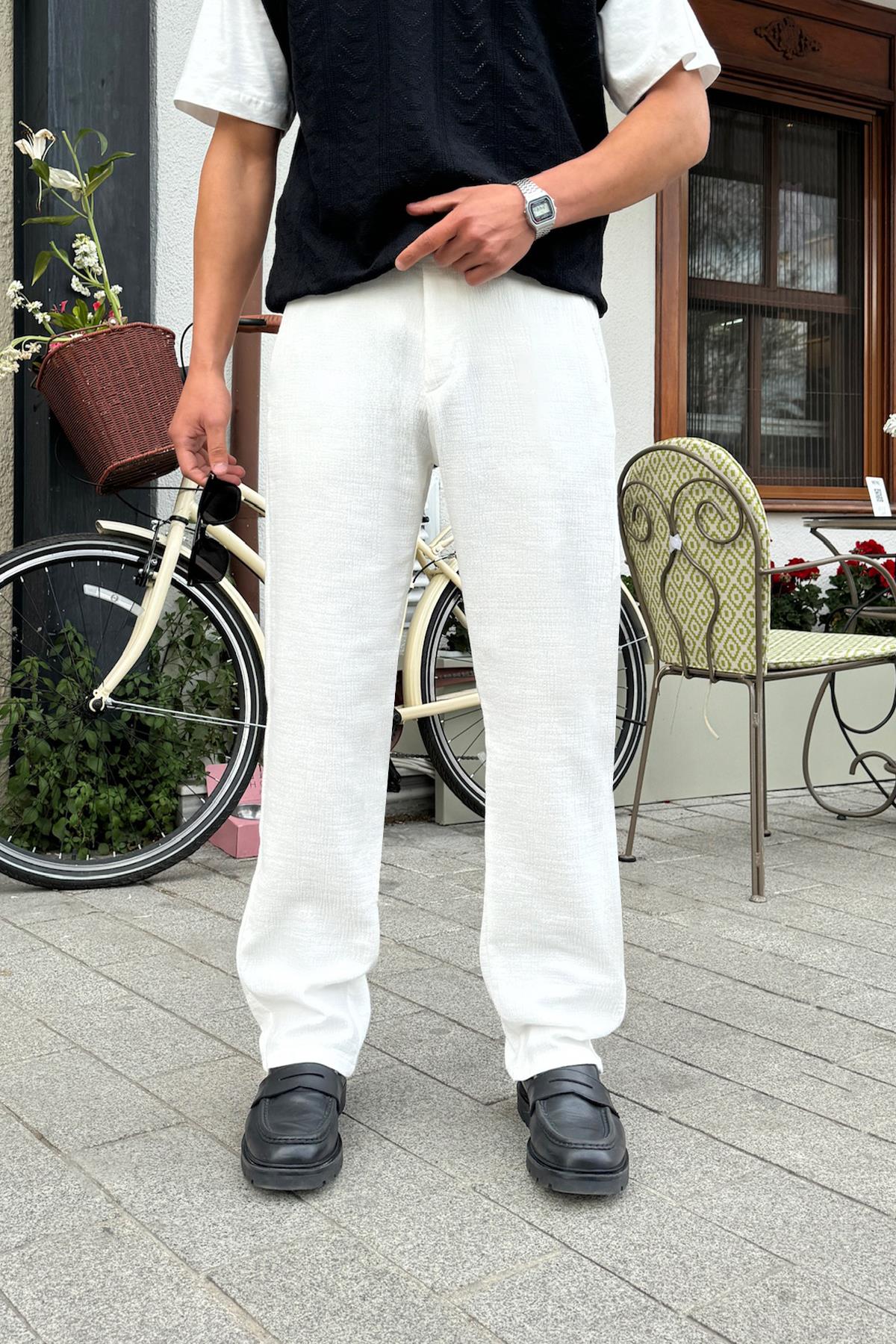 Müslin Kumaş Baggy Pantalon Ekru