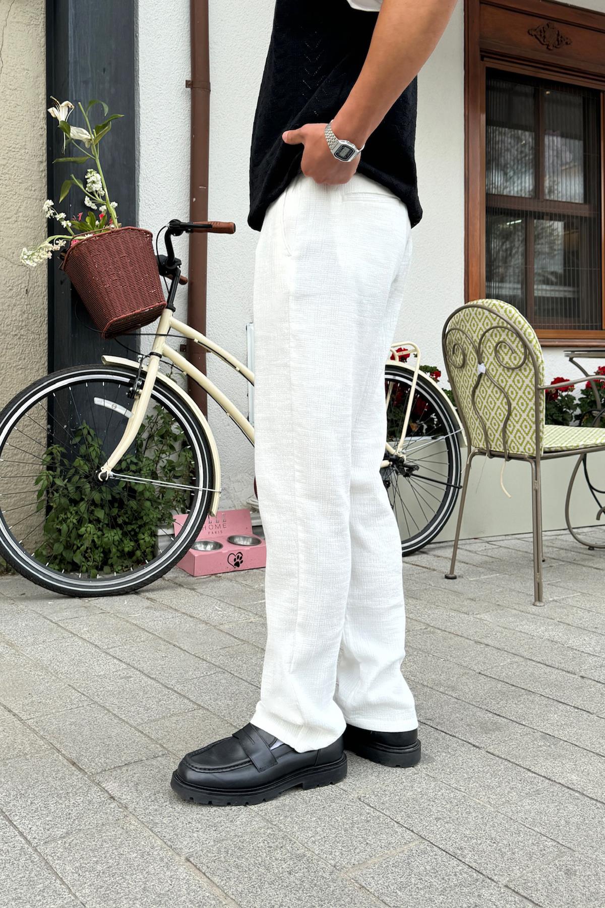 Müslin Kumaş Baggy Pantalon Ekru