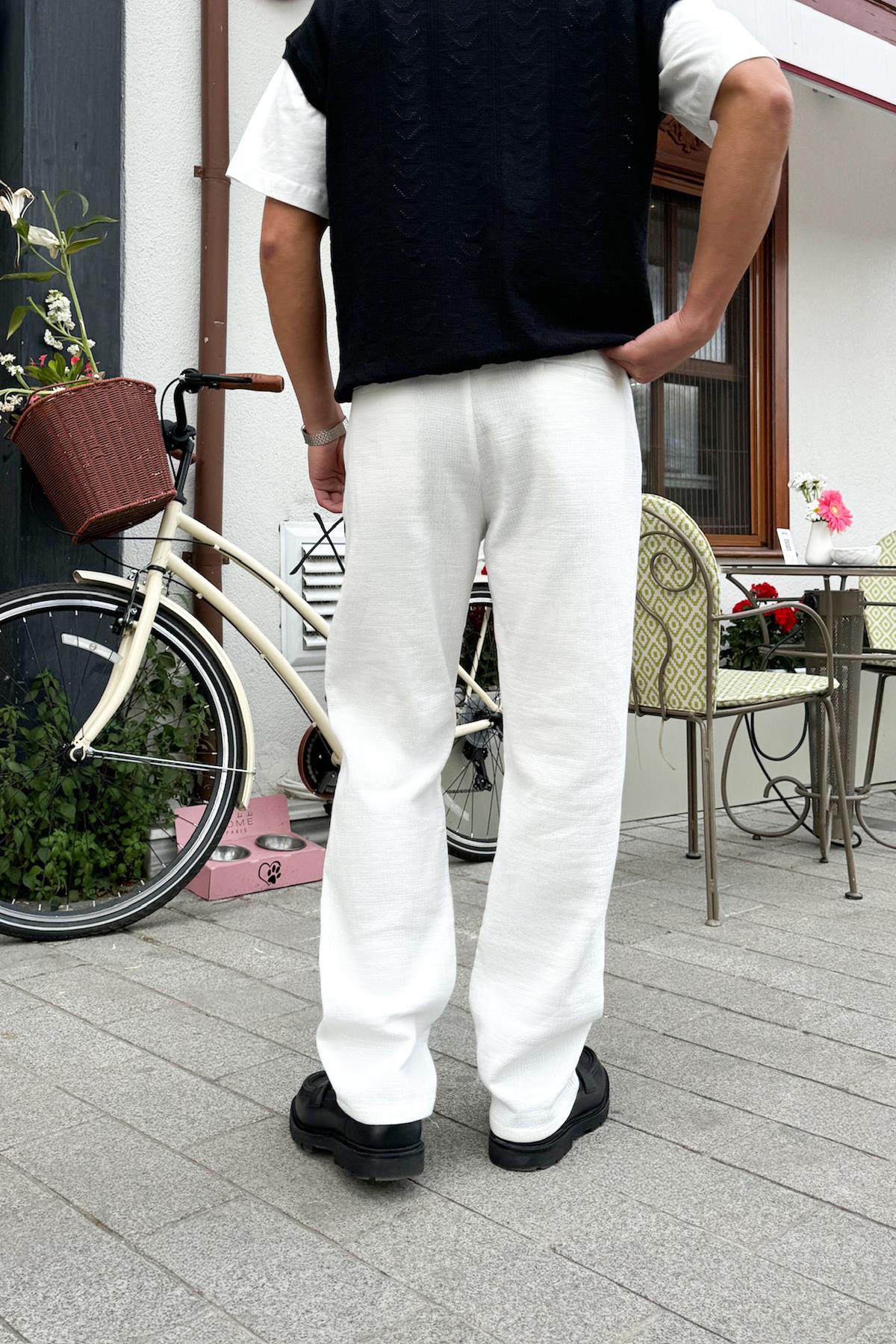 Müslin Kumaş Baggy Pantalon Ekru
