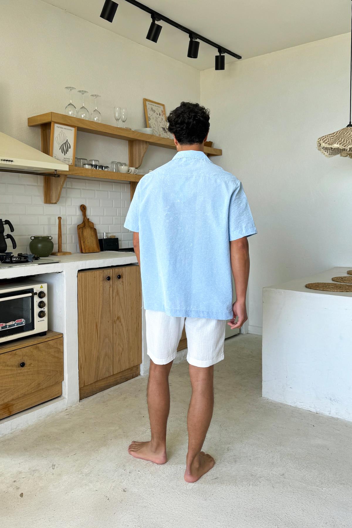 Beyaz Müslin Kumaş Bel Lastikli Şort