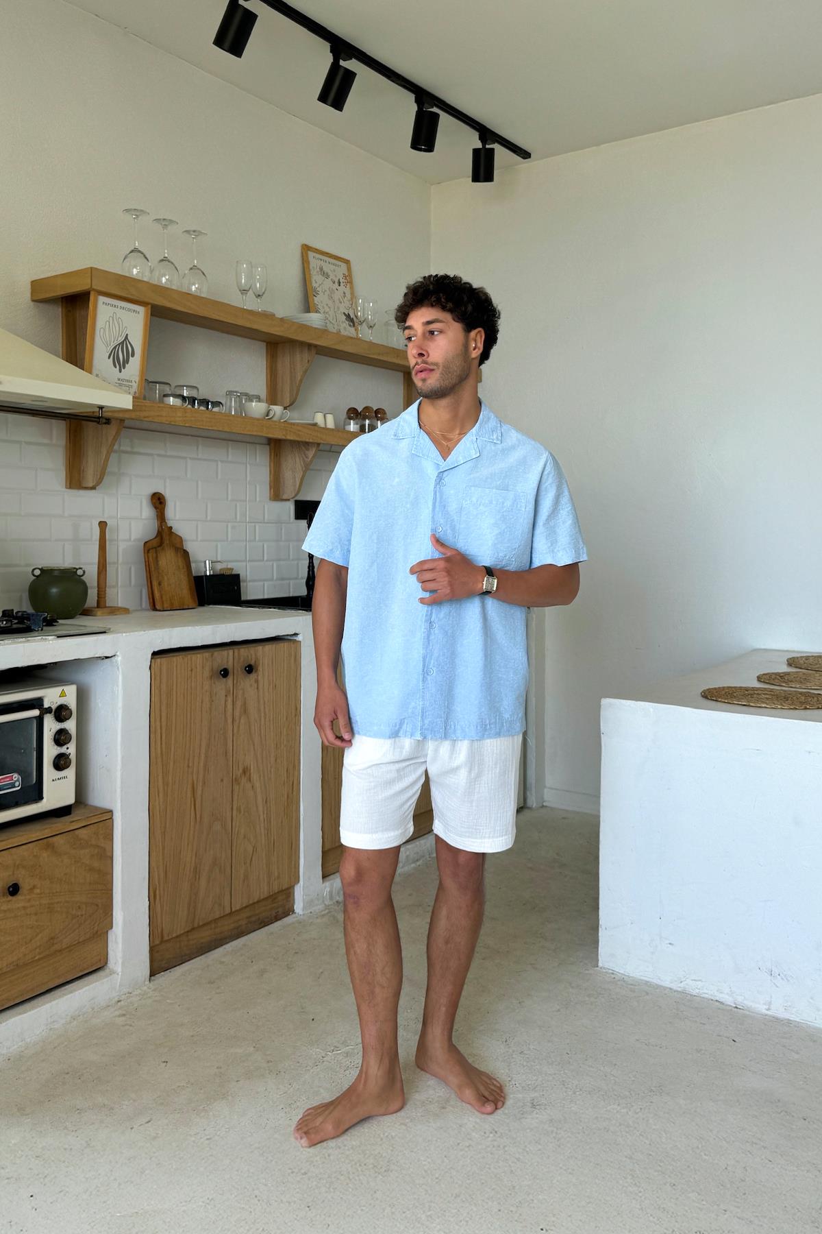 Beyaz Müslin Kumaş Bel Lastikli Şort