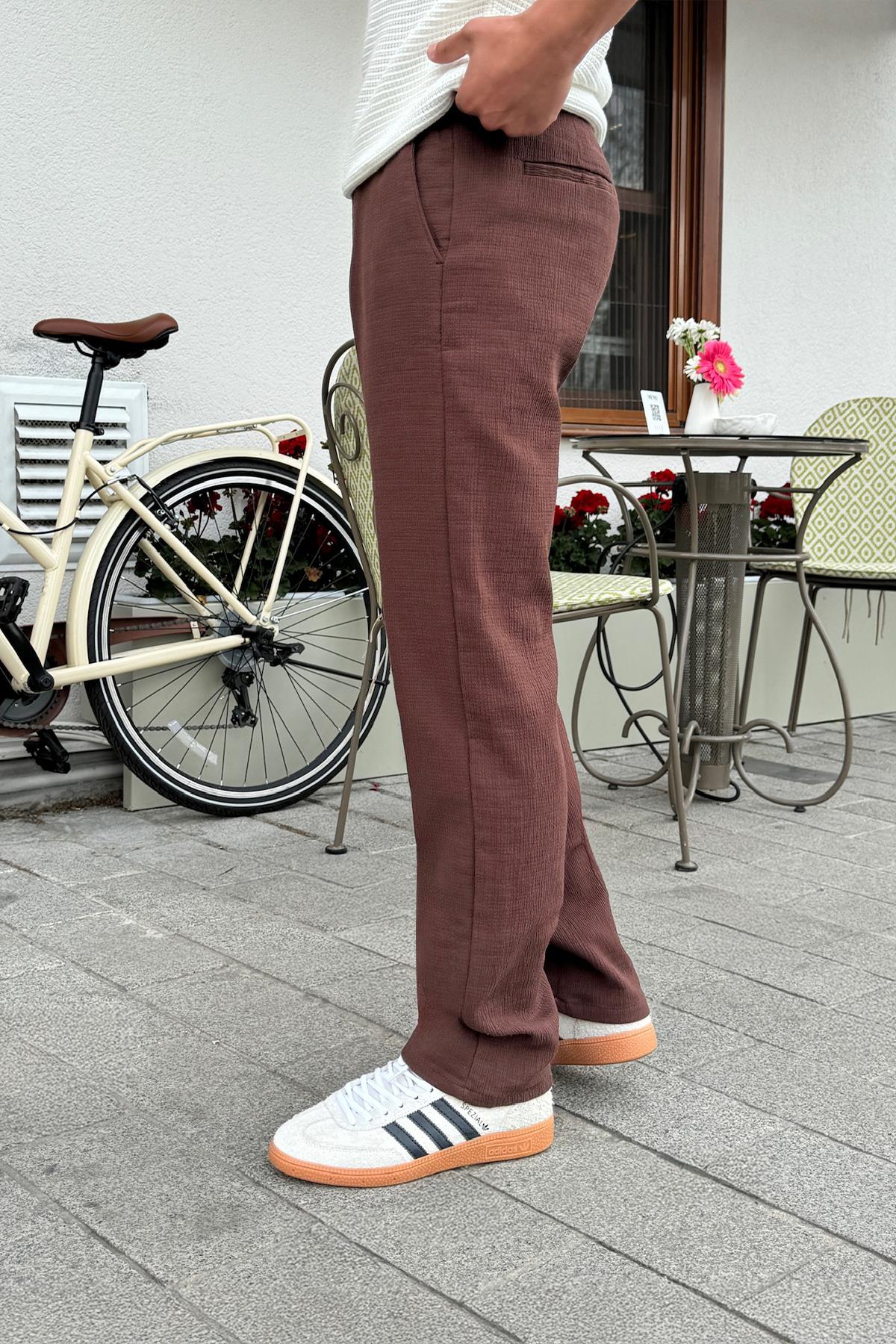 Müslin Kumaş Baggy Pantalon Kahverengi