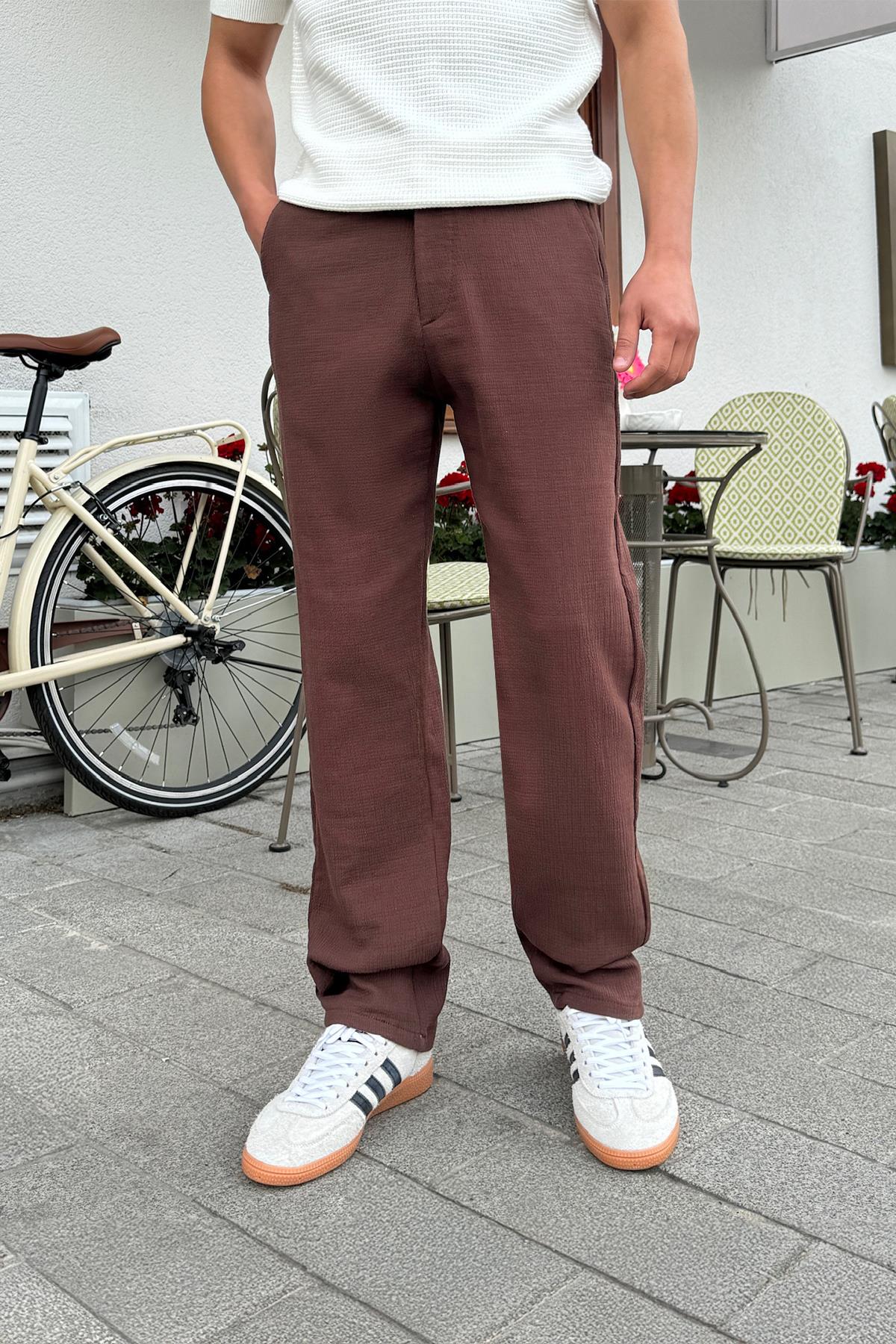 Müslin Kumaş Baggy Pantalon Kahverengi