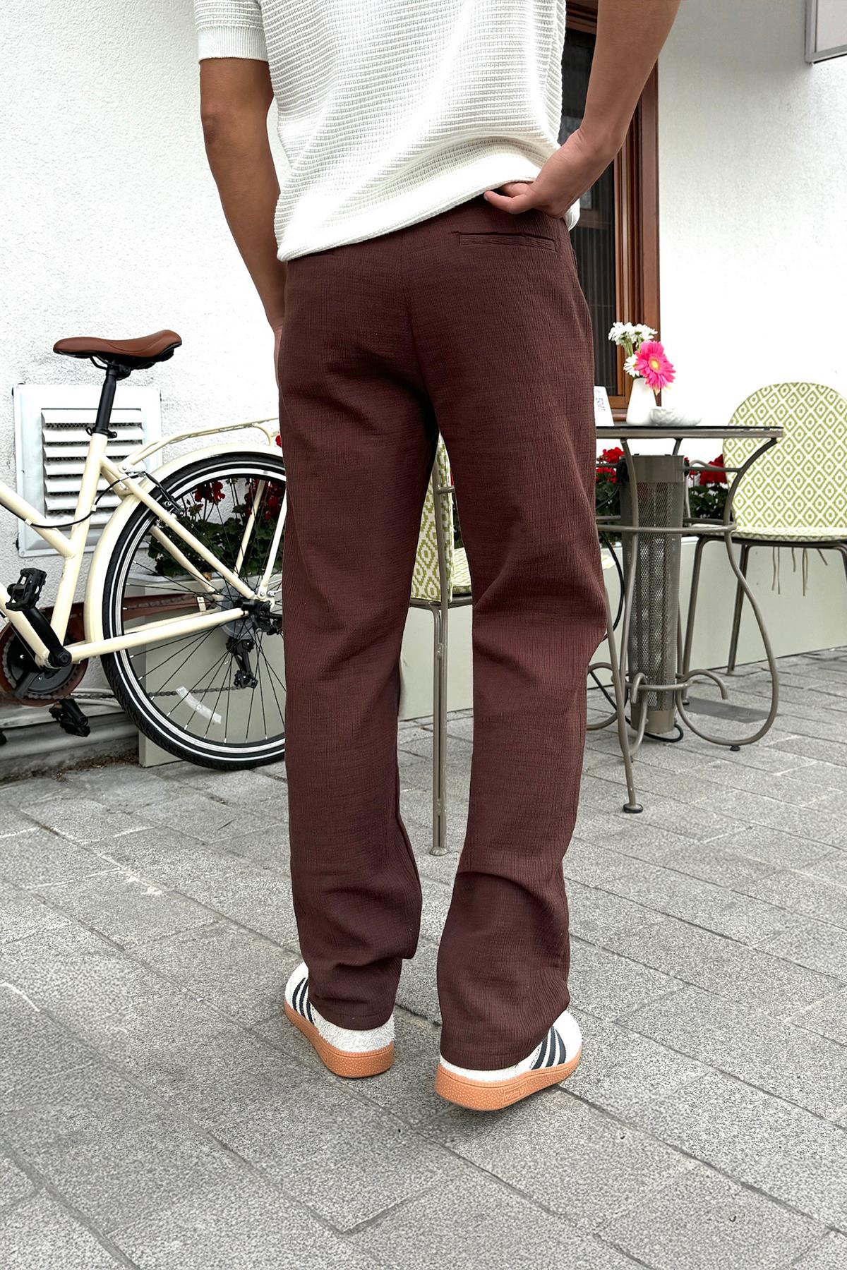 Müslin Kumaş Baggy Pantalon Kahverengi