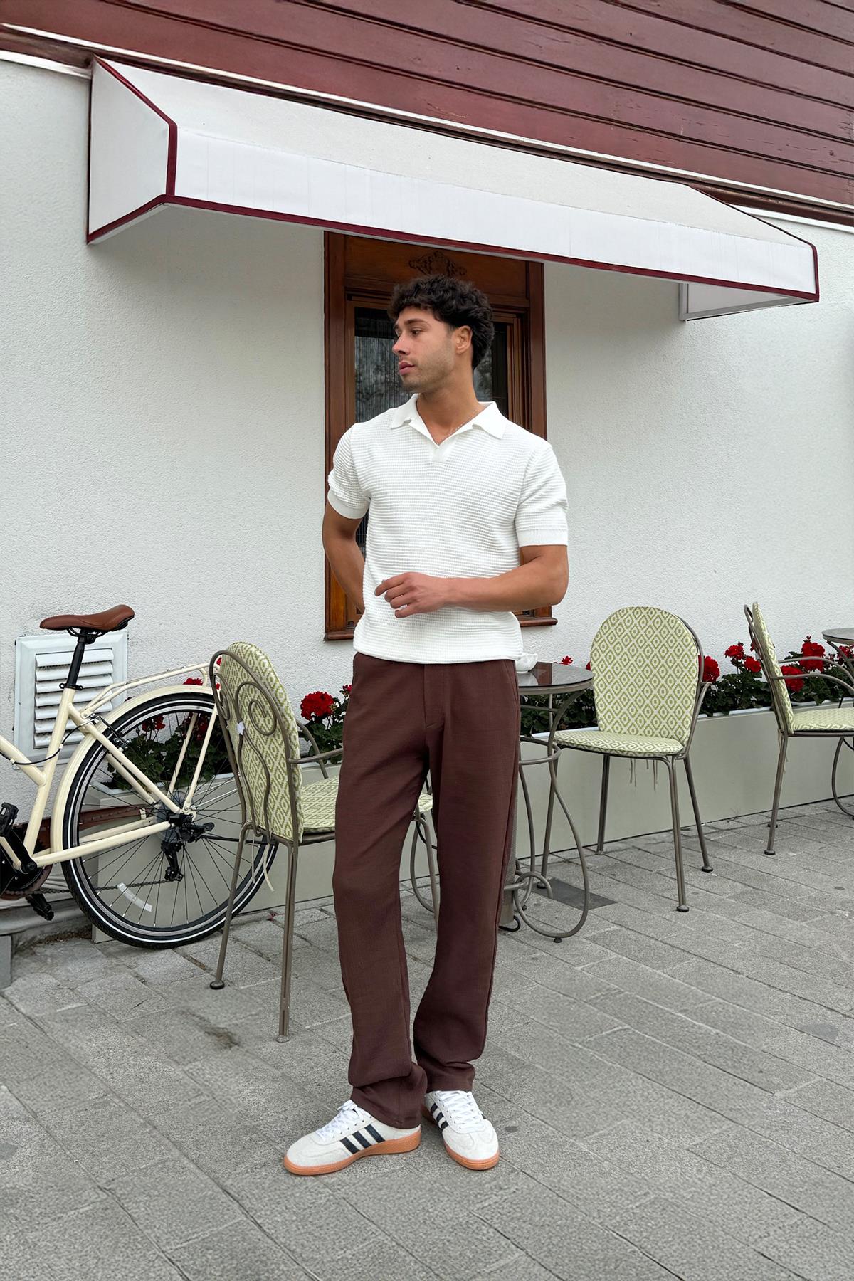 Müslin Kumaş Baggy Pantalon Kahverengi