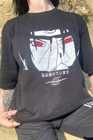 Naruto Baskılı Oversize Siyah Tshirt