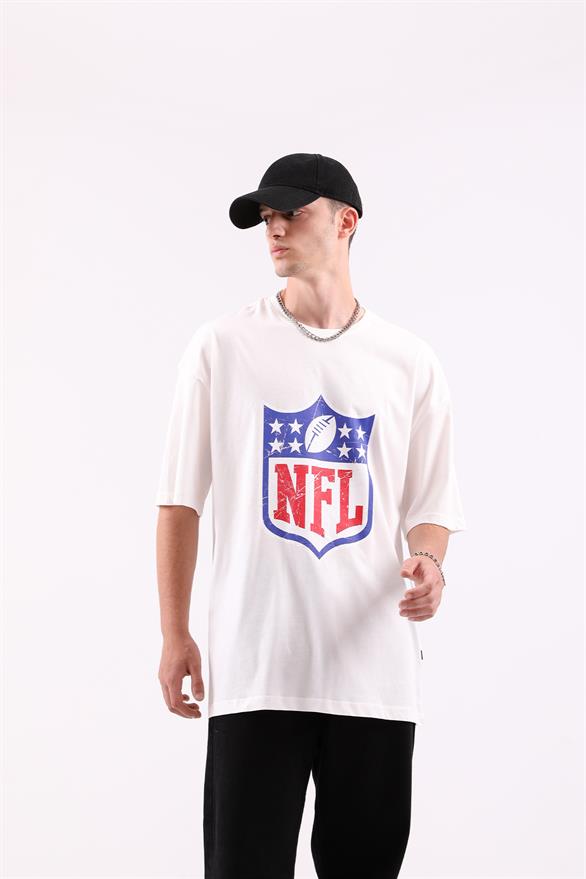 NFL Baskılı Beyaz Oversize Tişört