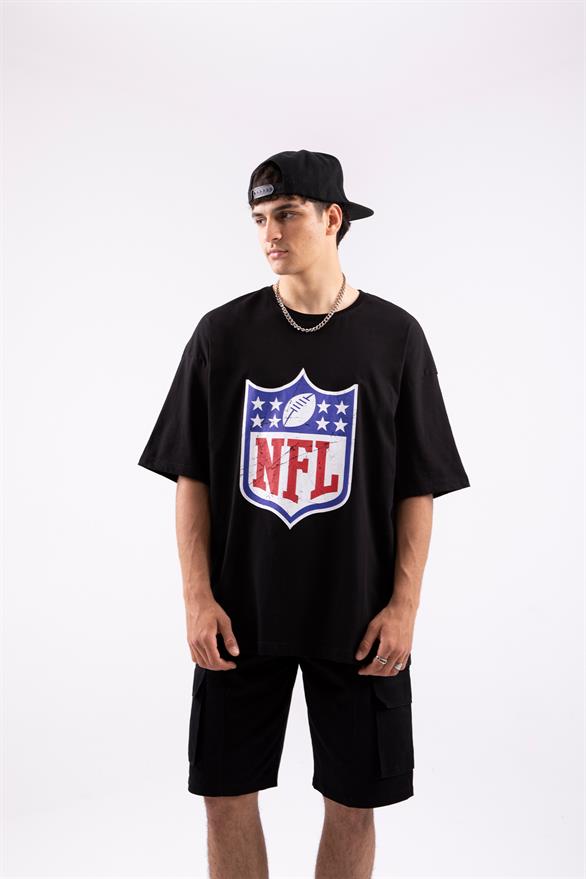 NFL Baskılı Siyah Oversize Tişört