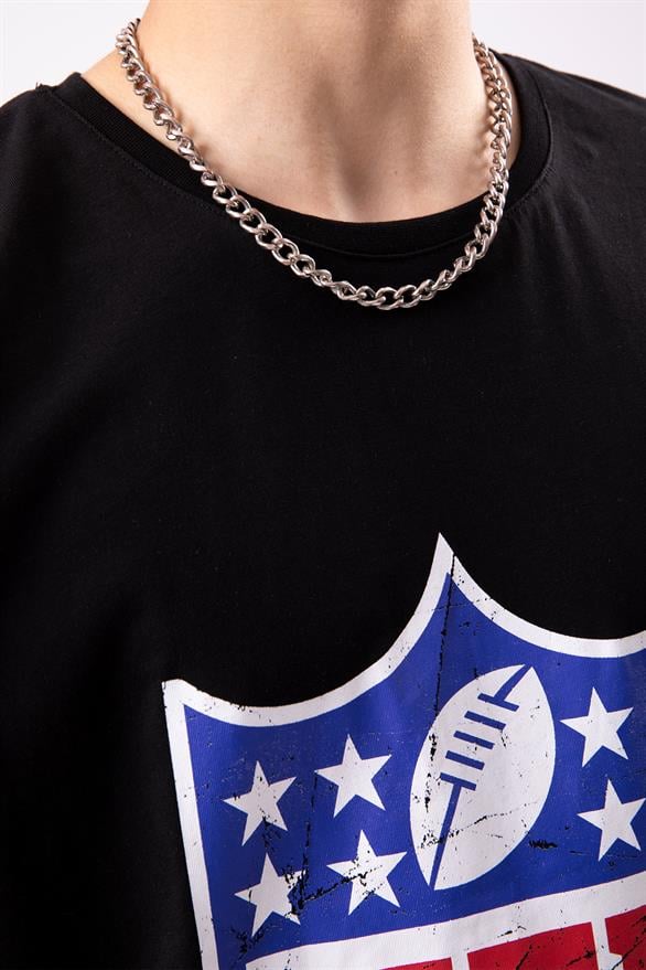 NFL Baskılı Siyah Oversize Tişört
